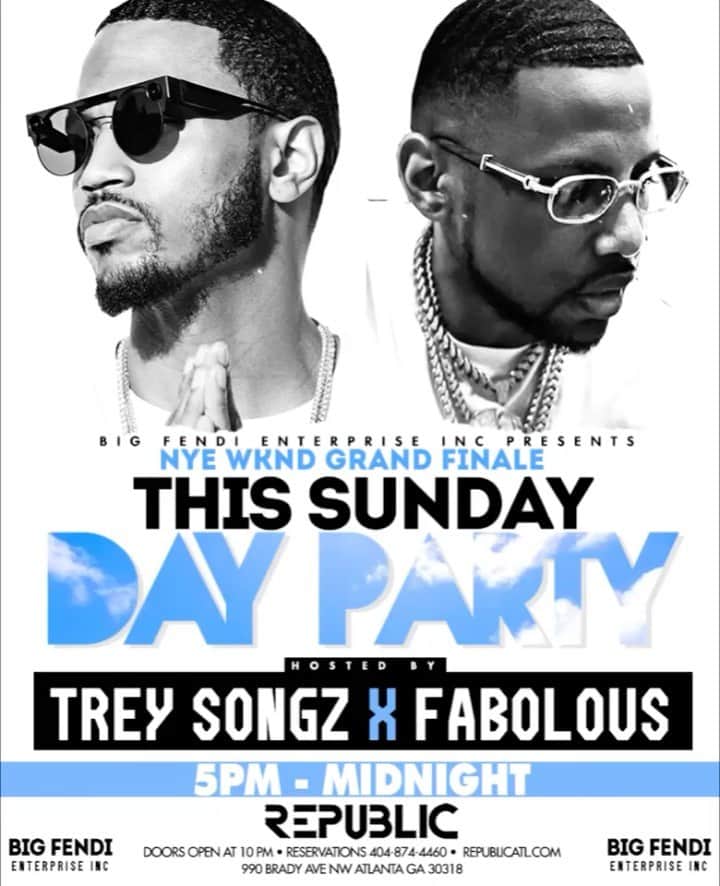 ファボラスのインスタグラム：「D A Y  P A R T Y   A T L A N T A   R E P U B L I C   We finishing the New Year weekend strong!! Day Party with my bro @treysongz at REPUBLIC 5pm to 12 Midnight @republicatlanta SALUTE @agentertainment」
