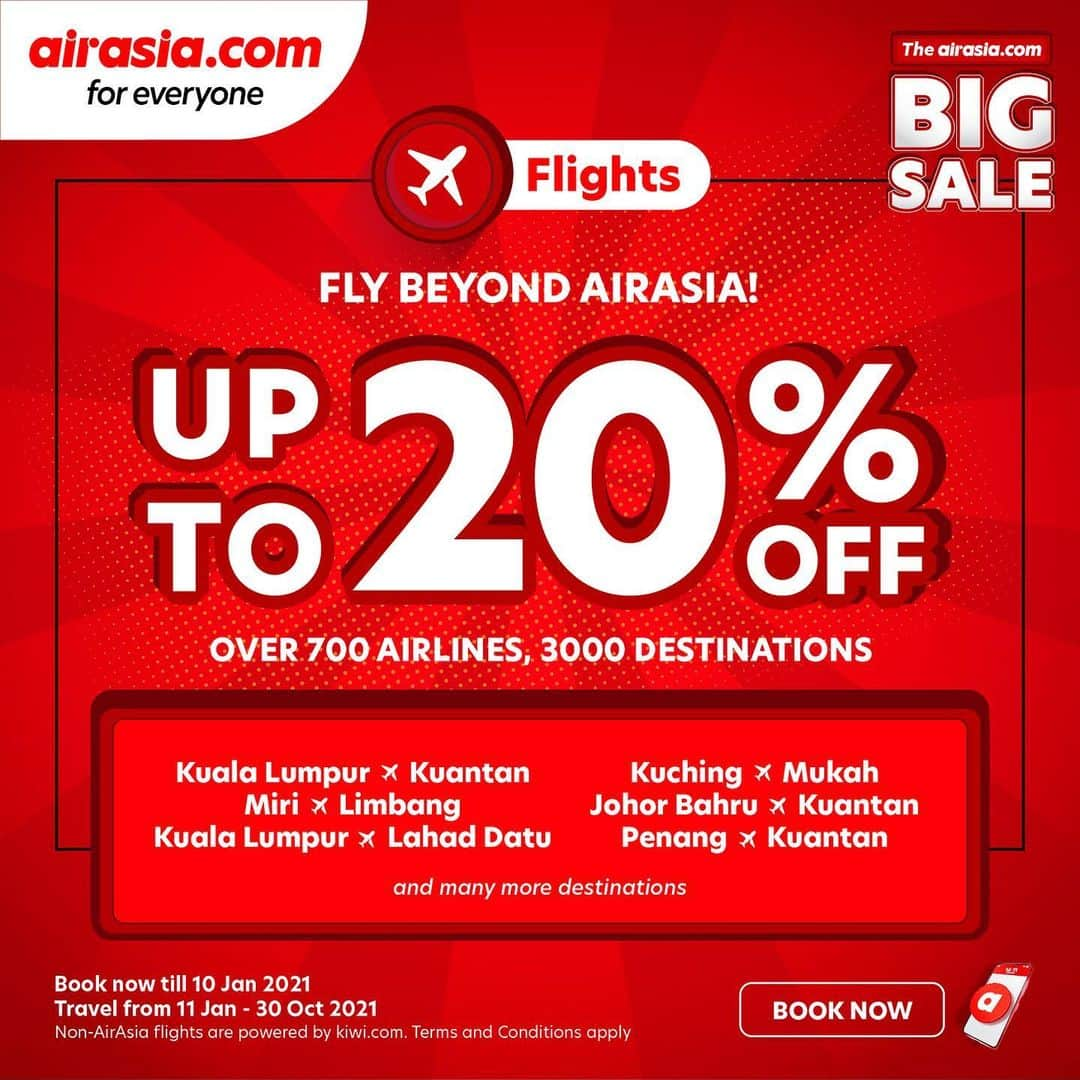 エアアジアさんのインスタグラム写真 - (エアアジアInstagram)「Say hello to NEW YEAR with the biggest promos and travel deals on our very first airasia.com BIG SALE! ✈️❤️🎉  Grab your FREE SEATS and get up to 60% OFF other travel deals for flights, SNAP, hotels, and flights add-ons! Just head over to the link in our bio. 👌🏻  Book NOW till 10 Jan at airasia.com!  Travel from 11 Jan - 30 Oct 2021   *Free Seats excludes airport tax, MAVCOM fee and any other applicable fees. T&C apply. Read more at https://air.asia/B5bS5  Make your first instant BIG Points conversion via BIG Xchange by 31 Jan 2021 to enjoy 10X BIG Points*.  *https://air.asia/YXuhx __________ Cover photo by @thaleadadisini」1月4日 11時44分 - airasiasuperapp