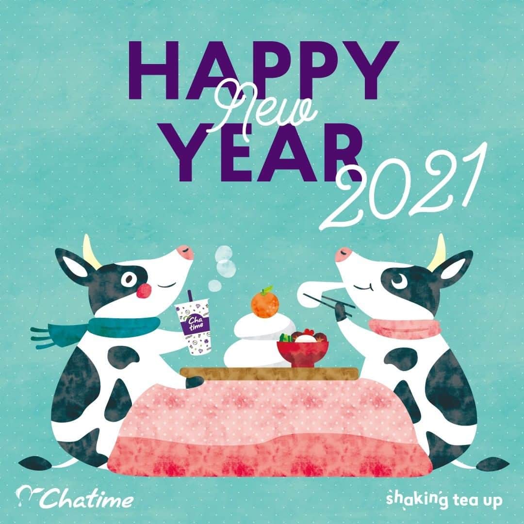 Chatime公式のインスタグラム：「🎍HAPPY NEW YEAR!! 2021🌄✨  今年も皆様のご来店心よりお待ちしております🐮💕  #Chatime #チャタイム  #happynewyear #2021 #タピオカ  #タピオカドリンク #台湾カフェ  #タピオカグラム #タピ活」
