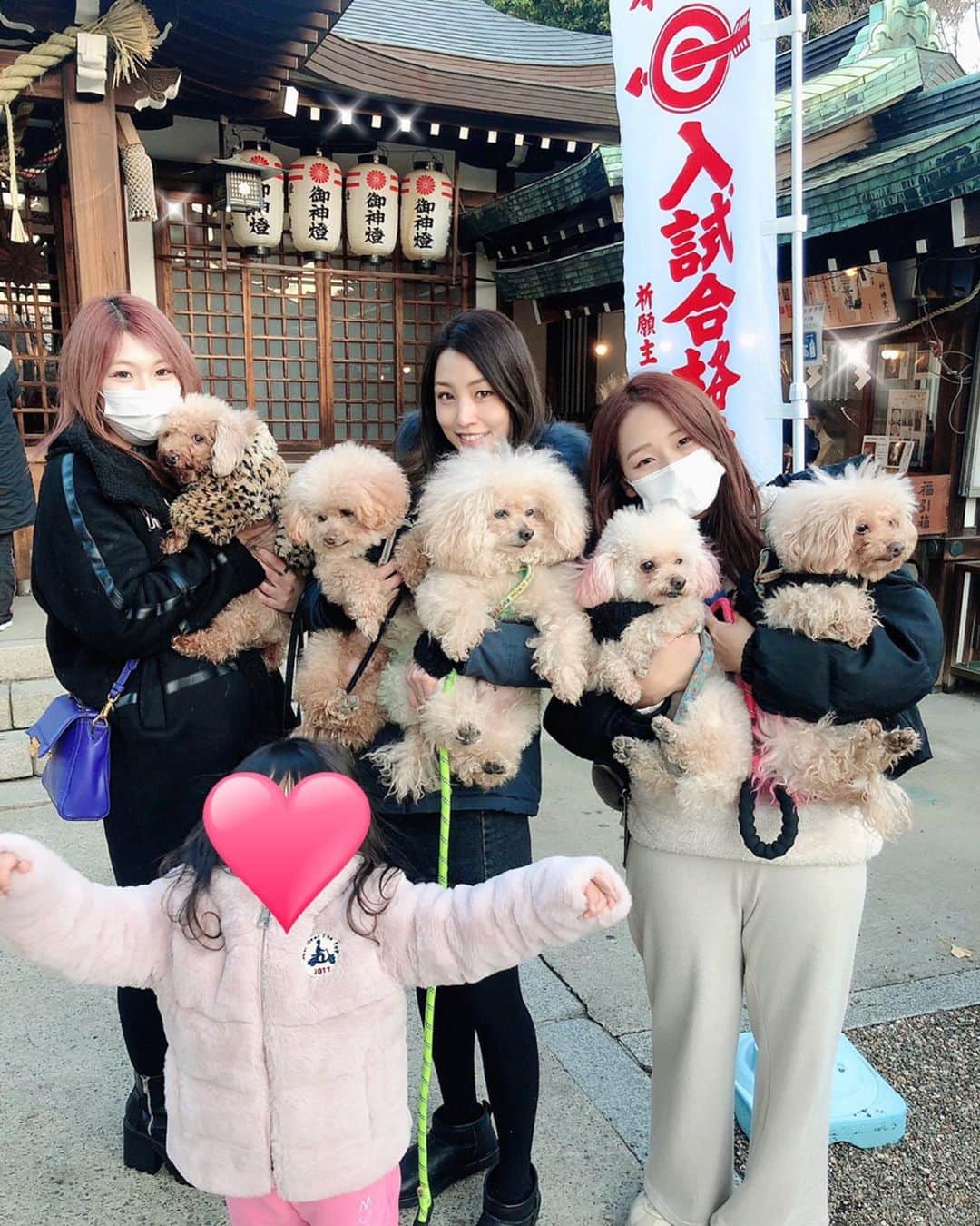 茨木菜緒のインスタグラム：「. 明けましておめでとうございます🐮🎍🥰 今年は積極的に行動する事を心がけて頑張ります❣️💪🏾💪🏾 みんな笑って過ごせる事が多い年になるといいな🥺💖 . 今年も宜しくお願い致します☺️✨✨ . #2021 #お正月 #初詣 #神社 #family #姉妹 #犬 #トイプードル #トイプードル5人家族 #犬のいる暮らし  #おみくじ 今年は吉だった 😆」