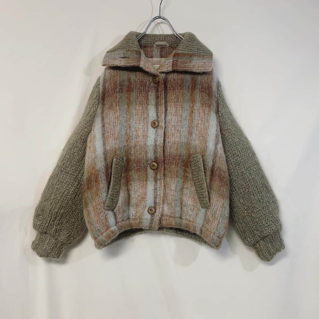 i nouのインスタグラム：「. SOLD.  plaid  mohair knit blouson #inou_vintageclothing」