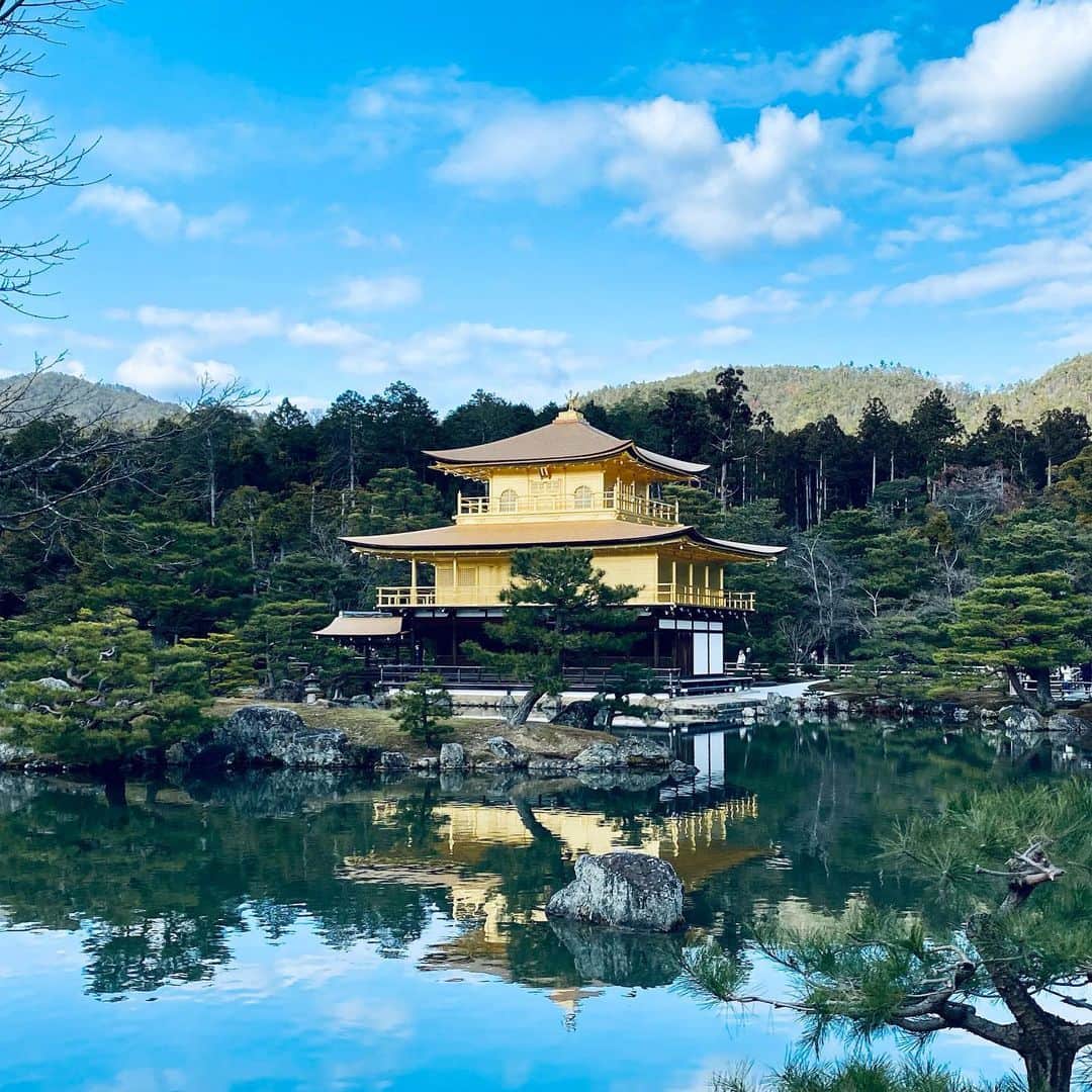 鴨志田由貴のインスタグラム：「金閣寺が18年ぶりに工事終わって綺麗になったので観にきました。こんなに混んで無い金閣寺は今だけだろうな。#金閣寺」