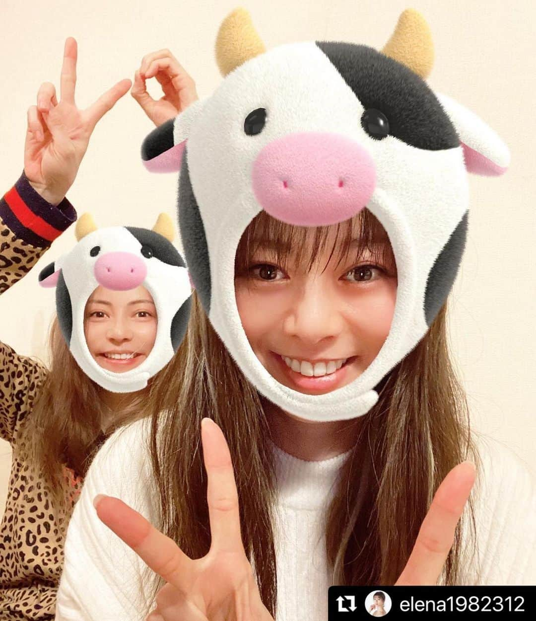 香里奈さんのインスタグラム写真 - (香里奈Instagram)「😂  #newyear #🐮 #elena #karina #えれな #香里奈 #えれかり #sis #lovefamily #2021  -----  #Repost  from @elena1982312   ↓↓  2021〜🐮✨  #2021 #えれな #香里奈 #えれかり #牛の被りものなのにヒョウ柄きていて変な子ー」1月4日 15時30分 - karina_official_221