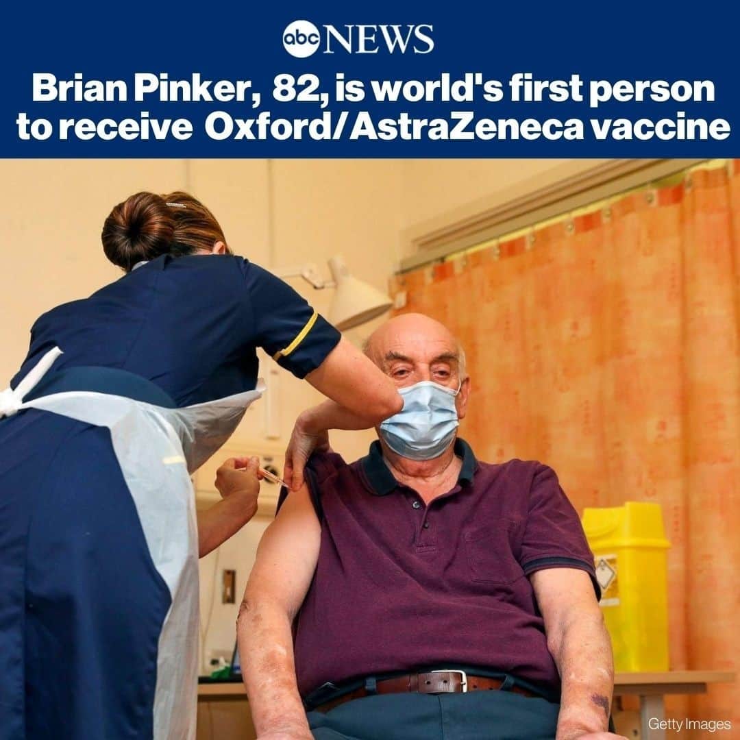ABC Newsさんのインスタグラム写真 - (ABC NewsInstagram)「Brian Pinker, 82, from the U.K. is the world's first person to receive the Oxford/AstraZeneca vaccine. MORE AT LINK IN BIO.⁠」1月4日 17時59分 - abcnews