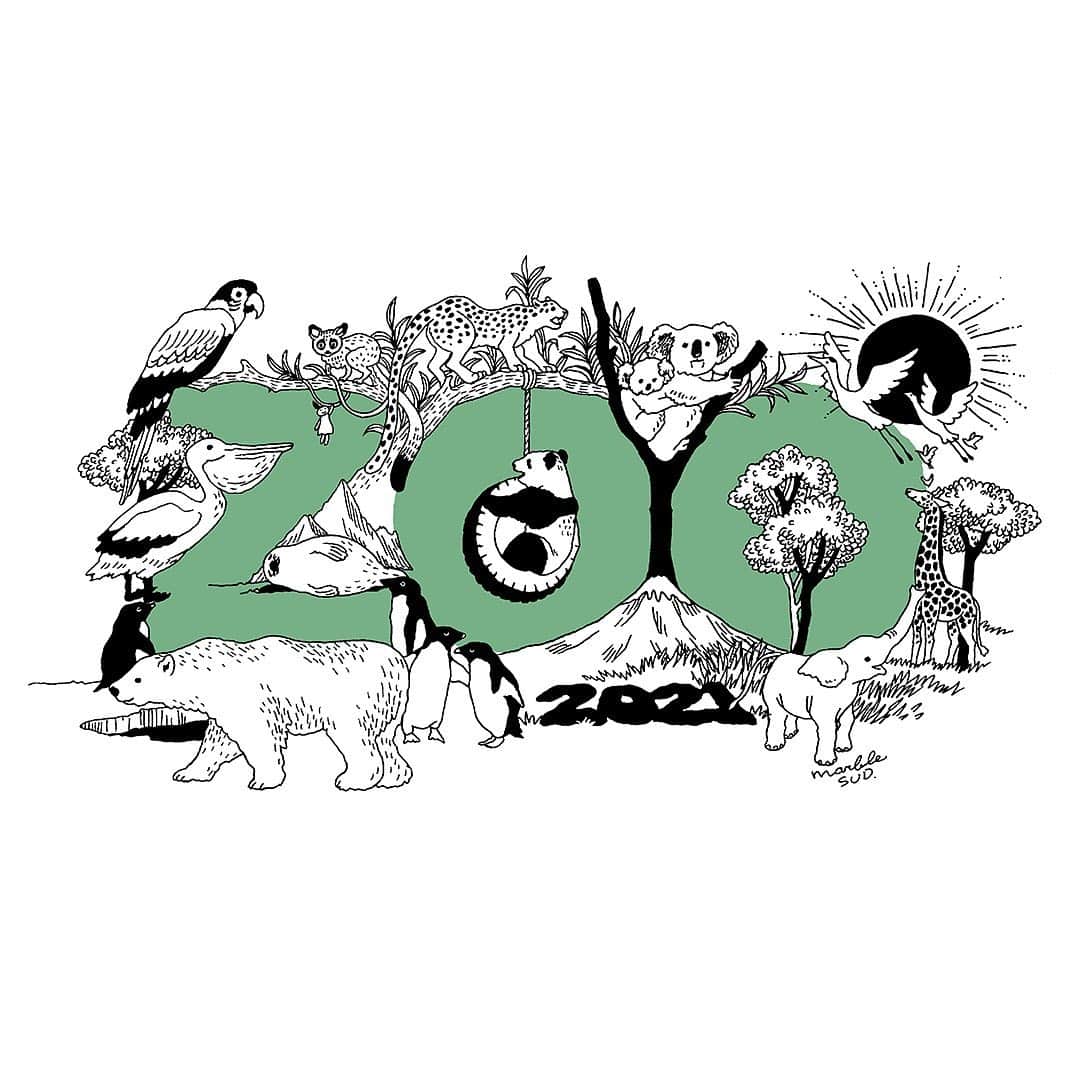 marbleSUD(マーブルシュッド) のインスタグラム：「人気のロゴ「ZOO」が、リニューアルして帰ってきました！発売当時とは異なるキャラクターも隠れた2021年のスペシャルバージョンです。ゆったりサイズの大人可愛いロンTは必見ですよ！」