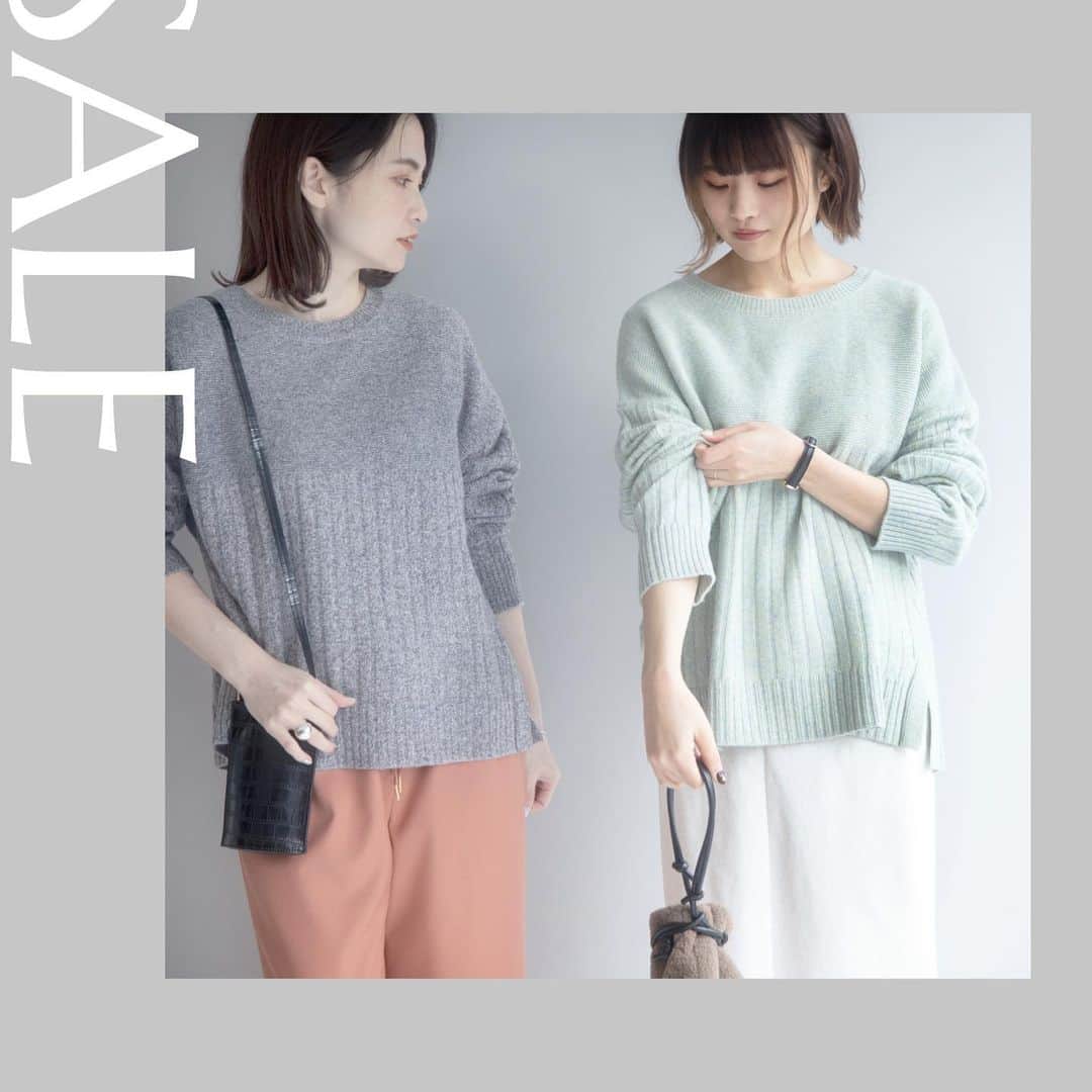 INDIVIのインスタグラム：「- recommend sale items -﻿ ﻿ ﻿ カラーをミックスした杢カラー素材のニット。﻿ 柄のように華やかさを演出してくれるので、マンネリ化しがちなスタイリングも新鮮に見せてくれます！﻿ やや長めの丈感ですのでパンツにはもちろん、スカートにも合わせてこなれ感あるスタイリングが作れます！﻿ ﻿ ﻿ ✴︎knit.¥12,650→¥10,120(税込)﻿ ✴︎no.127-19465﻿ ﻿ ﻿ #INDIVI﻿ #インディヴィ」