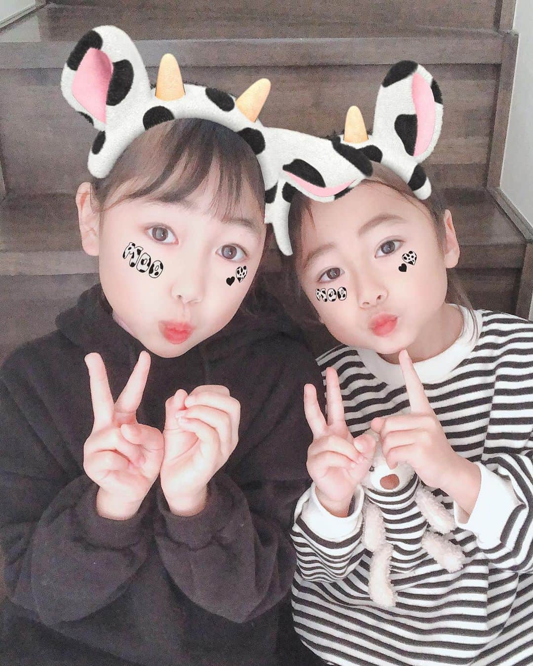 かなのインスタグラム：「． 2021 🐮今年もよろしくおねがいします🥛💕 ． このフィルターが可愛くて 珍しくアプリで撮ってみた🤍 ． ． #新年#2020#丑年#🐄」