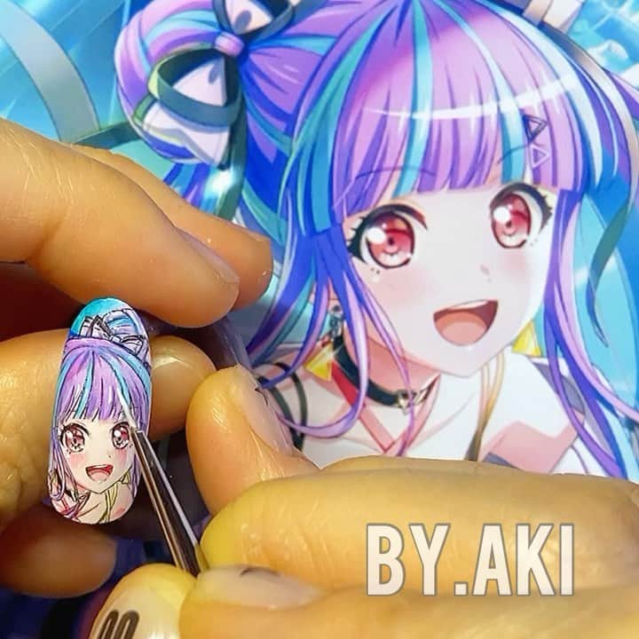 のインスタグラム：「バンドリ！ ガールズバンドパーティ！ RAISE A SUILEN（レイズ ア スイレン）💜 ・ Keyboard🎹パレオ♡ 2021年1番はやはりBanGDream！ でしたぁ😆 ・ ・ ①SHOT  GEL(ワンショットジェル) 新しいジェル🤍ONI TECの仲間達 近日発売デスっ🤗 ・ プロフィールURLヨリ💻 for sail💅　@nailshoptat  ネイルショップTAT💅 ・ ・ ・ ・ ・  #バンドリ  #bangdream  #ライズアスレイン #パレオ  #pareo  @by.aki #anime#manga#NAIL#ジェルネイル#ネイル#福岡#福岡市#全てジェルネイル#手描きネイル#all.gel#痛ネイル#ネイリスト#キャラネイル#네일#gel甲#美甲#爪甲」