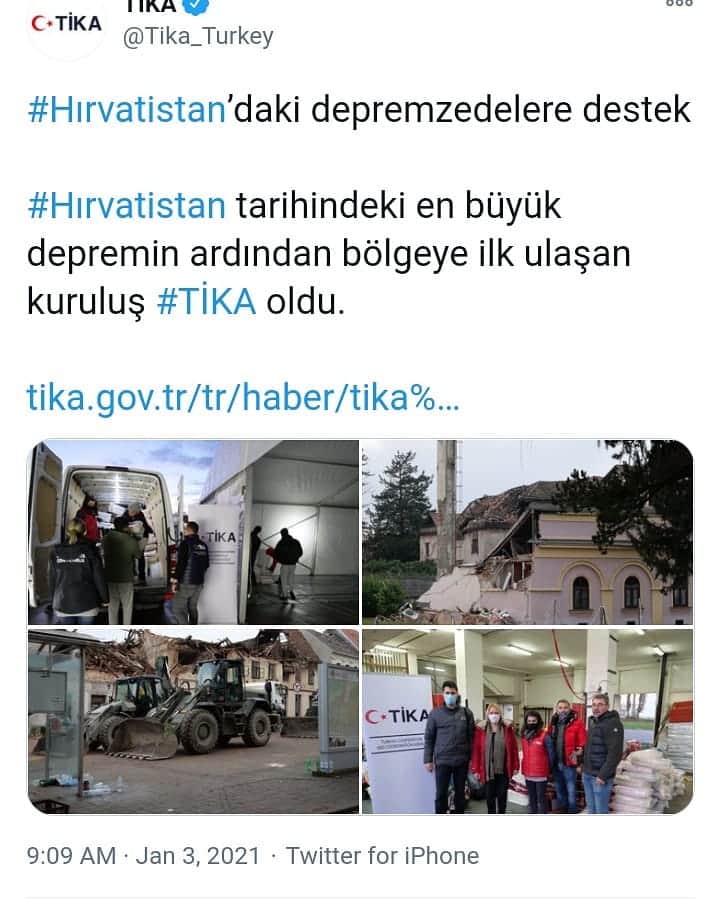 ミア・イエルコフのインスタグラム：「Thank you Turkey for your generous heart ❤️. Donations and help came to Croatia. 🙏」