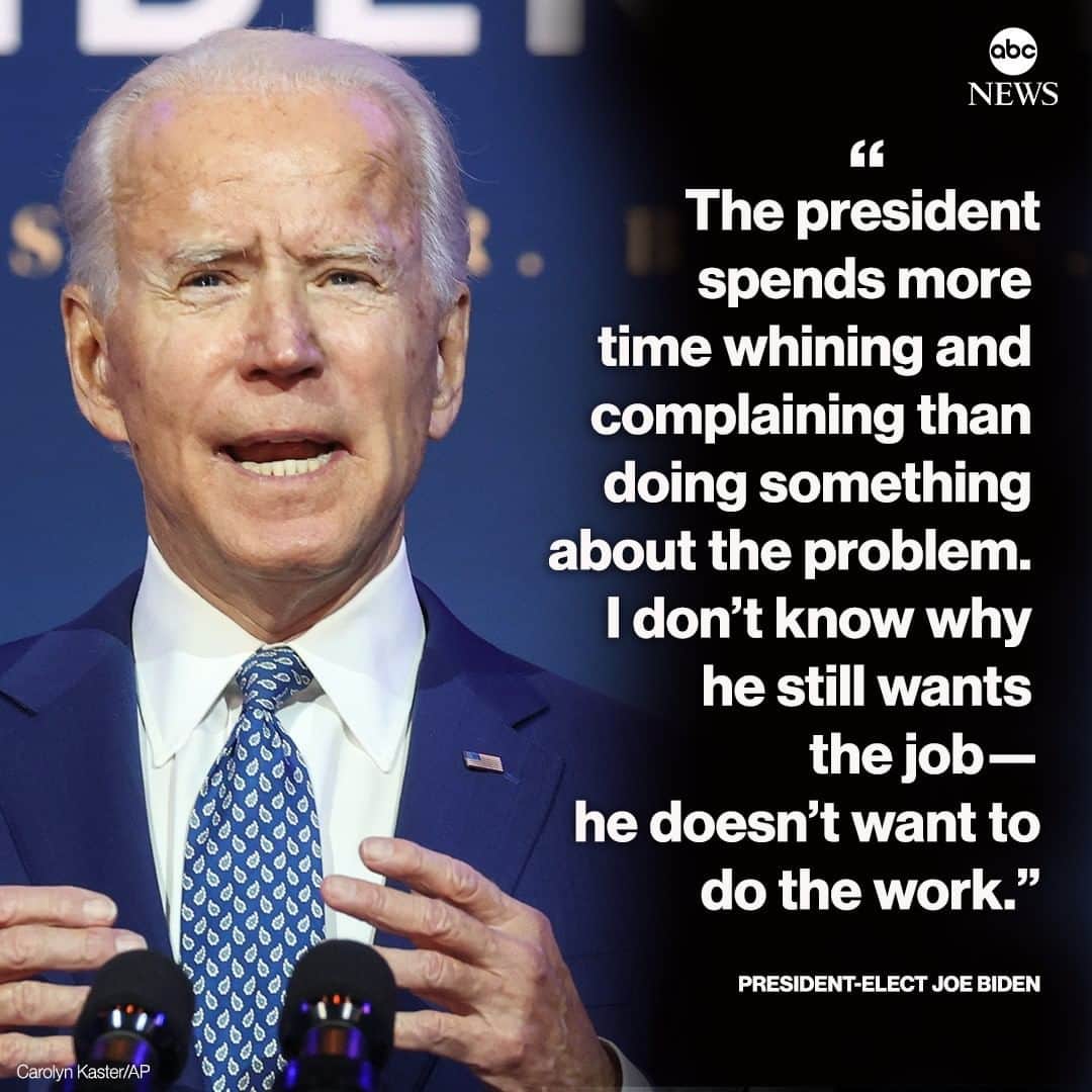 ABC Newsさんのインスタグラム写真 - (ABC NewsInstagram)「"The president spends more time whining and complaining than doing something about the problem. I don't know why he still wants the job—he doesn't want to do the work," Pres.-elect Biden says. #joebiden」1月5日 7時10分 - abcnews
