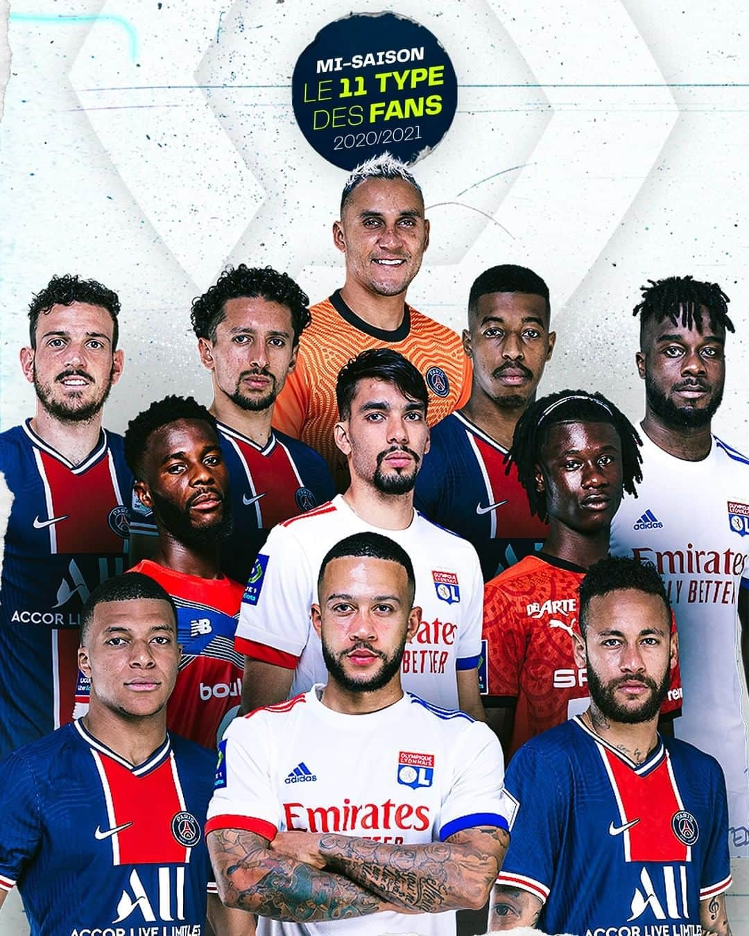 リーグ・アンさんのインスタグラム写真 - (リーグ・アンInstagram)「✨ Voici le #11TypeFans mi-saison que vous avez élu ! ✨  6⃣ joueurs du @psg 🔴🔵,  3⃣ joueurs de l'@ol 🦁, 1⃣ joueur du @losclive 🐶, 1⃣ joueur du @staderennaisfc 🔴⚫️,  Here’s your mid-season #11TypeFans !  Merci à tous pour votre participation ! 💪 . #Ligue1UberEats #PSG #Paris #Lyon #OL #Rennes #SRFC #Lille #LOSC」1月5日 1時51分 - ligue1ubereats