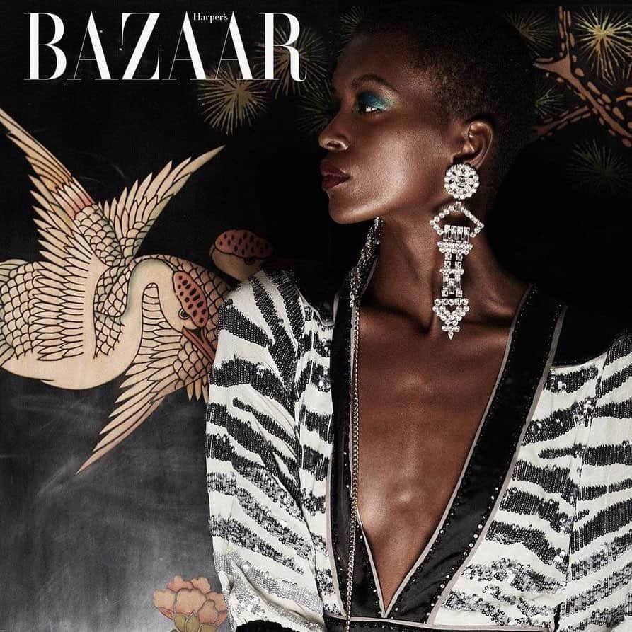 のインスタグラム：「@ericksonbeamon earrings and @richardsradcliffe dress Just perfect for a winter wonderland Posted @withregram • @mikestallingsny Something New!!! style with Class.. for BAZAAR💡💡 Styling by Michael Stallings  team @diane_zhao @amiira @kevincheahmakeup 💡 #mikestallings#2021#blm#happersbazaar」