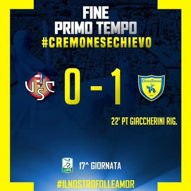 ACキエーヴォ・ヴェローナさんのインスタグラム写真 - (ACキエーヴォ・ヴェローナInstagram)「1st Half #CremoneseChievo 0⃣-1⃣」1月5日 2時46分 - acchievoverona