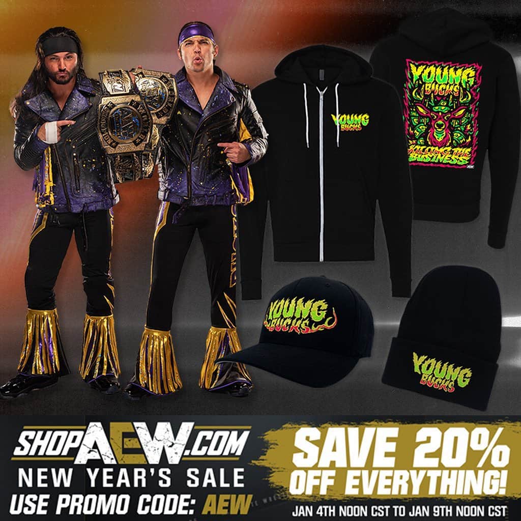 マット・ジャクソンのインスタグラム：「New hoodies, hats & beanies at @shopaew! 20% OFF! (Use code: AEW)」