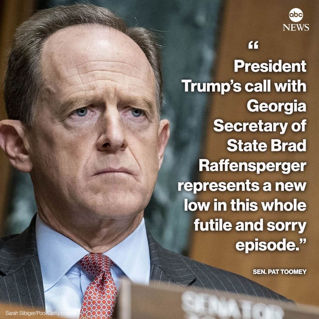 ABC Newsさんのインスタグラム写真 - (ABC NewsInstagram)「NEW: Sen. Pat Toomey says Pres. Trump's call with Georgia election chief is "a new low," commends GOP election officials "who have discharged their duties with integrity...while weathering relentless pressure, disinformation, and attacks from the president and his campaign." #pattoomey #donaldtrump #georgia #election #bradraffensperger⁠ ⁠ Read more at LINK IN BIO.」1月5日 5時43分 - abcnews