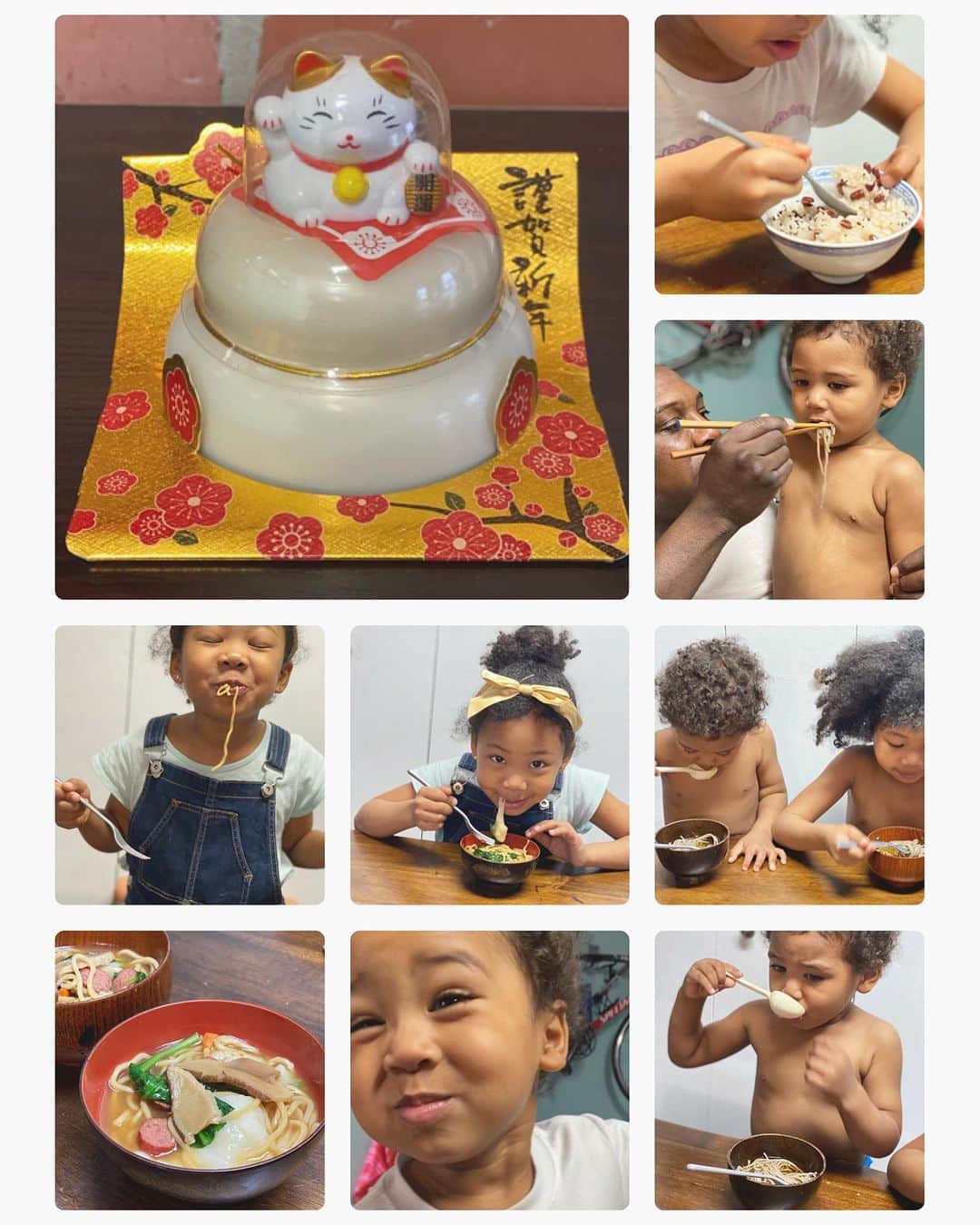 のインスタグラム：「🎍Japanese New Year Traditions #exprience  とりあえず形だけ　#年越しそば #お餅 #お赤飯 食べて年末年始ということにしました。#あるものだけでお正月 #海外生活 あとはダディーが焼いたラム肉でお祝いしました。#国際結婚 #マリ共和国 #ニューヨーク生活　  　アメリカは1月2日から通常通りですが今年は2日が3日が週末だったのでほんの少しいつもよりお正月のんびり気分味わえたかな。#出産直前ママ #臨月 #japanese #newyear #newyork #parenting」