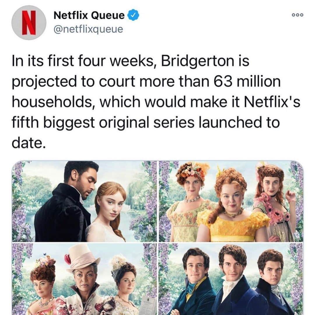 カテリーナ・スコーソンのインスタグラム：「Congrats to @shondarhimes @beersbetsy @chrisvandusen @alisoneakle @julieannerobinsondirector and everyone else who worked on this sexy confection. I love a good bodice ripper rife with social commentary as much as the next hot blooded nerd. Thank you guys for making awesome entertainment and getting us through Covid a little swoonier. #bridgerton #netflix #swoon」