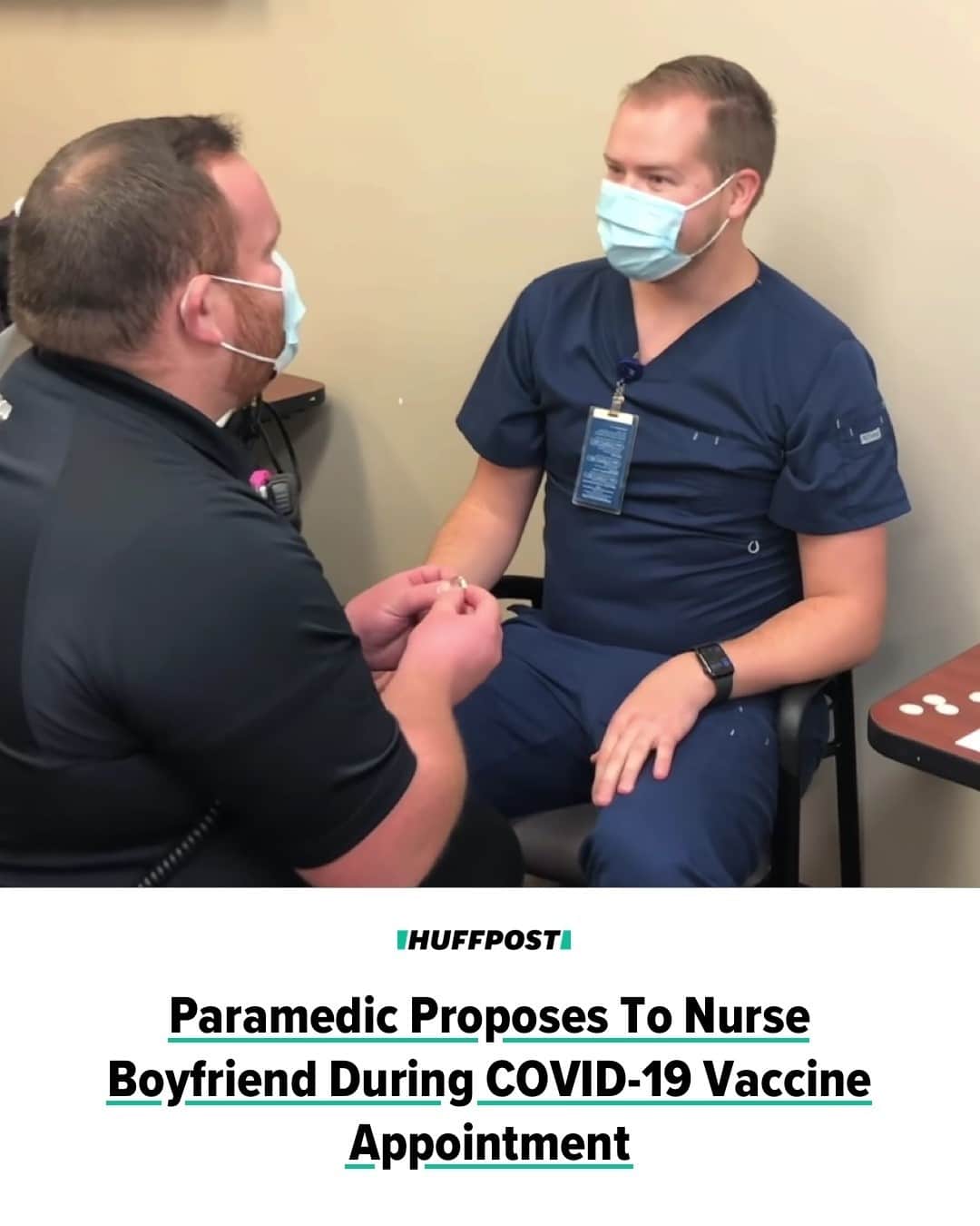 Huffington Postさんのインスタグラム写真 - (Huffington PostInstagram)「Two South Dakota health care workers began 2021 as fiancés and internet stars after footage of their pandemic era engagement went viral. ⁠ ⁠ A paramedic and EMS supervisor, Robbie Vargas-Cortes made an appointment at the Sanford Canton-Inwood Medical Center last month to receive his first dose of a COVID-19 vaccine. His boyfriend of five years, Eric Vanderlee, is a registered nurse and one of the center’s vaccine administrators. ⁠ ⁠ To Vanderlee’s surprise, however, Vargas-Cortes arrived at the Dec. 23 appointment with an engagement ring taped to his arm. Though it took him a moment to realize what has happening when he rolled back Vargas-Cortes’s shirt sleeve, Vanderlee happily accepted the proposal as his colleagues applauded. ⁠ ⁠ “It was just an amazing moment after I figured it out,” Vanderlee told CNN, noting that he still had to administer the vaccine to his fiancé after the big gesture. ⁠ ⁠ The Sanford Canton-Inwood Medical Center uploaded a short video of the proposal to its Facebook page last week. As of Monday afternoon, the clip had received more than 8,000 likes and garnered gushing responses from viewers. ⁠ ⁠ “Best proposal of the year, hands down,” one person wrote. Added another, “If you like it you should put a ring and vaccine on it! Congrats!! This is good news!”⁠ ⁠ Speaking to The New York Times, Vanderlee said he volunteered to help distribute the vaccine in December, just weeks after his 86-year old grandfather, Norman, died of COVID-19. “I want to be a part of this end,” he said. “I feel like I can’t pass this up. It’s like a once-in-a-lifetime opportunity to be the one giving the vaccine if I have the chance.”⁠ ⁠ See the video at our link in bio! // 📷 Sanford Health/Facebook」1月5日 11時03分 - huffpost