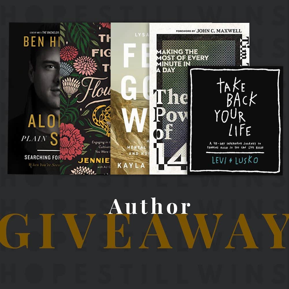 ベン・ヒギンズのインスタグラム：「*CLOSED* To help celebrate the upcoming season of Hope Still Wins and as a THANK YOU for your support so far, we wanted to give you a chance to enter the HSW Author Giveaway! If chosen, you will win 4 books written by incredible guests who will appear in Season 3 along with my new book, Alone in Plain Sight!   Below you’ll find a list of the 5 hope-filled, raw, real, and inspiring books included in the giveaway. Our hope is that they will challenge, support you, and shine light into your life when you need it most:  • Alone in Plain Sight by Ben Higgins • Take Back Your Life by Levi Lusko • The Fight to Flourish by Jennie Lusko • Fear Gone Wild by Kayla Stoecklein • The Power of 1440 by Tim Timberlake  Requirements for entry: •Like this post  •Tag a friend who likes hope-filled stories  •Follow the participating author’s accounts: @levilusko, @jennielusko, @kaylasteck, and @ttimberlake   This giveaway is open now until 1/8 @ midnight. One winner will be picked at random on 1/9. Good Luck!」