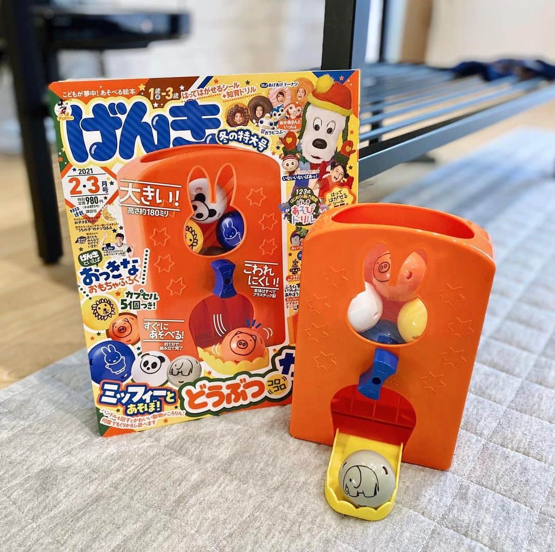 うめりのインスタグラム：「𝟚𝟘𝟚𝟙.𝟘𝟙.𝟘𝟝﻿ 明けましておめでとうございます🎍﻿ 本年もよろしくお願いいたします🙇‍♀️﻿ ﻿ 初回からネイル投稿ではないですが、﻿ 小さいお子さんのいる方の﻿参考になれば嬉しいです🙌﻿ ﻿ ┈┈┈┈┈┈┈┈┈┈┈┈┈┈﻿ 2021年『げんき 2.3月号』﻿ 付録：ミッフィーとあそぼ！どうぶつコロコロがちゃ﻿ @genki_magazine﻿ ┈┈┈┈┈┈┈┈┈┈┈┈┈┈﻿ ﻿ 今月号の目玉はなんといっても﻿ プラスチック製のミッフィーのがちゃ！🎶﻿ 組み立ても簡単で何より丈夫👌﻿ ミッフィーカラーが可愛い〜💓﻿ ﻿ 本の中身は、﻿ オトッペの福笑いあそびがあったり﻿ ミッフィーのすごろくがあったりと﻿ お正月らしい内容がイッパイ🎍﻿ ﻿ 他にも2、3月号ということで﻿ 豆まきやひなまつりのページもあって﻿ 季節のイベントを教えてあげられます🎎﻿ ﻿ 息子はというと﻿ 着実にシール張りが上手になってる！😙﻿ いつか自分でシールを選んで剥がして、﻿ 正しい所に貼ることが出来るようになるのかな💡﻿ ﻿ ﻿ #1歳10ヶ月﻿ #講談社げんき﻿ #げんき2月号﻿ #ミッフィーがちゃ #ミッフィー﻿ #げんき読者サポーター﻿ #おかあさんといっしょ #ガラピコぷ〜 ﻿ #みいつけた #いないいないばあっ﻿ #げんき #Eテレ #こども雑誌 #雑誌付録」