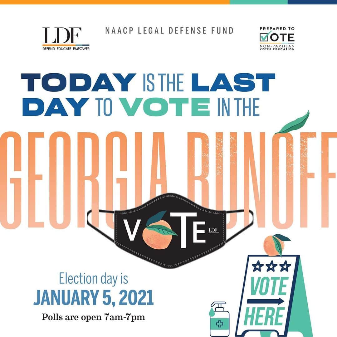タラジ・P・ヘンソンさんのインスタグラム写真 - (タラジ・P・ヘンソンInstagram)「GEORGIA, TODAY’S THE DAY 🍑! If you didn’t vote early, make sure to participate in the run-off election—our future depends on it 🙏🏾 YOU will decide the makeup of the Senate, so vote in-person and have your voice heard!! Know your rights and find voter resources from @NAACP_LDF at the link in my story. #PreparedtoVote」1月5日 23時32分 - tarajiphenson