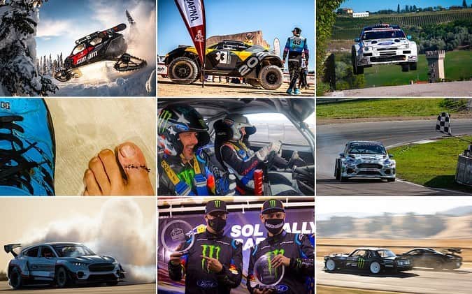 ケン・ブロックのインスタグラム：「2020 was a wild year! Looking back, I did some very awesome stuff in this weird year.  Here are my top 9 moments that made 2020 rad for me and my team (in no particular order): - 1st overall at Rally Barbados driving a Ford Fiesta R5 - breaking my curse on the island!  - Taught my 14-year-old daughter Lia how to do donuts in my ‘78 Ford Escort RS Mk2. - Ripped a CanAm Maverick X3 - on snow tracks - up at Baldface Lodge in the backcountry powder. - Brought home 2 wins at Rally Legend: 1st in Class (and 3rd overall) and 1st in the Legends Show. -Drag raced my Ford Mustang RTR Hoonicorn against a wild line-up of cars for Hoonicorn Vs The World. - Finally got to hoon the 1400hp Ford RTR Mach-E! - 1st overall in the Projekt-e World RX race in Sweden, and placed 2nd in the Projekt-e FIA championship. - Got to do a demo drive in the Extreme-E in Saudi Arabia during the last stage of the Dakar Rally - and was fast enough to be 3rd overall on that stage if I had been actually racing. - Placed 2nd overall at Southern Ohio Forest Rally - while racing with a broken toe!」