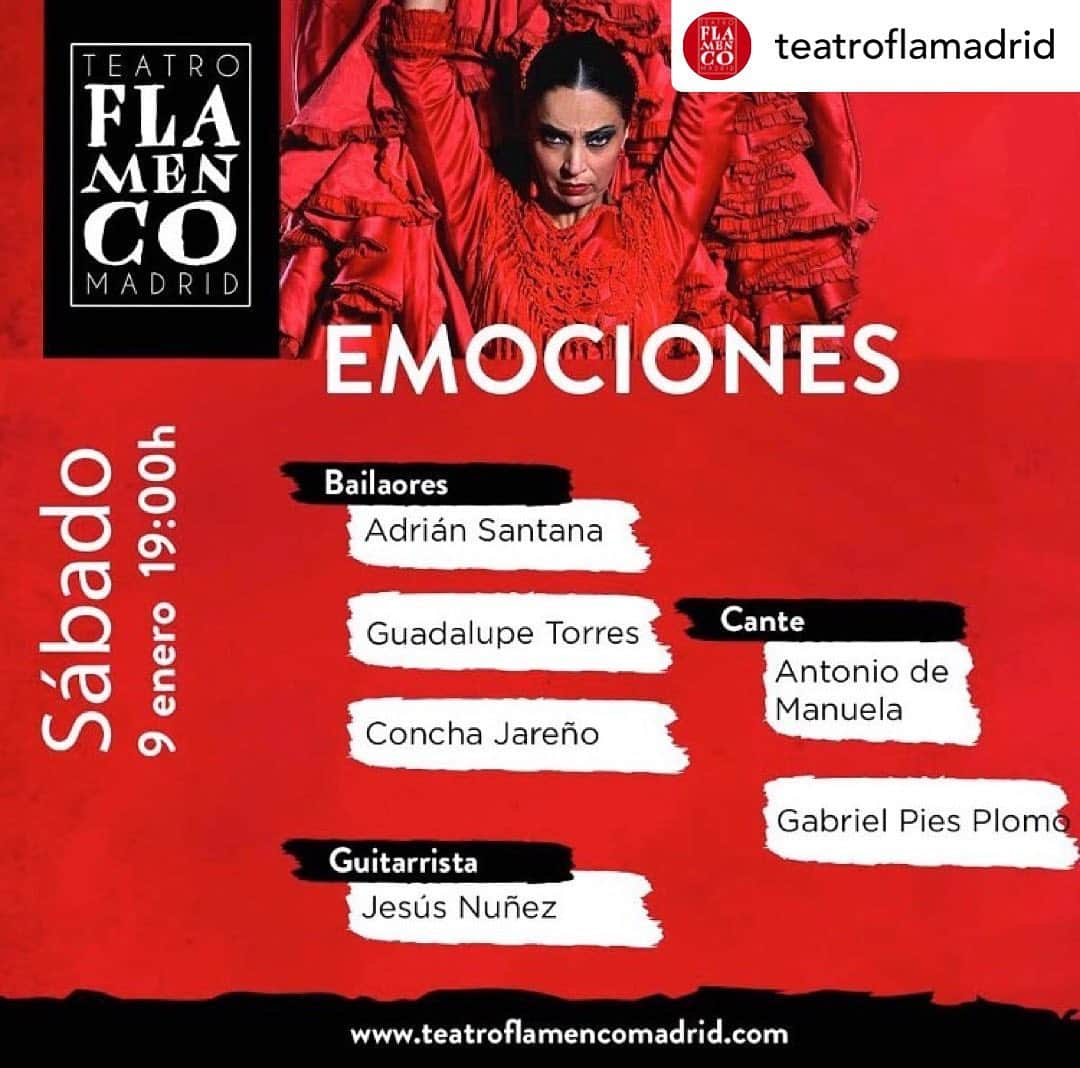 DeFlamenco.comさんのインスタグラム写真 - (DeFlamenco.comInstagram)「Allá vamos! Grandes artistas todos ellos!  Posted @withregram • @teatroflamadrid ¡Felices Reyes, que repartan  magia e ilusión! Las #emociones ya las ponemos nosotros el 9 de enero  con✨:  💃 @adriansantanaflamenco  @guadalupetorresflamenco  @conchajareno   🎤 Antonio de Manuela @gabrieldelatomasa_cantaor   🎸 @jesuli_nunez   🎟 www.teatroflamencomadrid.com  #TeatroSeguro #CulturaSegura #TeatroFlamencoMadrid #TFM #Madrid #Flamenco #Arte #LiveMusic #Emociones #Malasaña #Culture #Art #Dance #Baile」1月6日 4時33分 - deflamenco