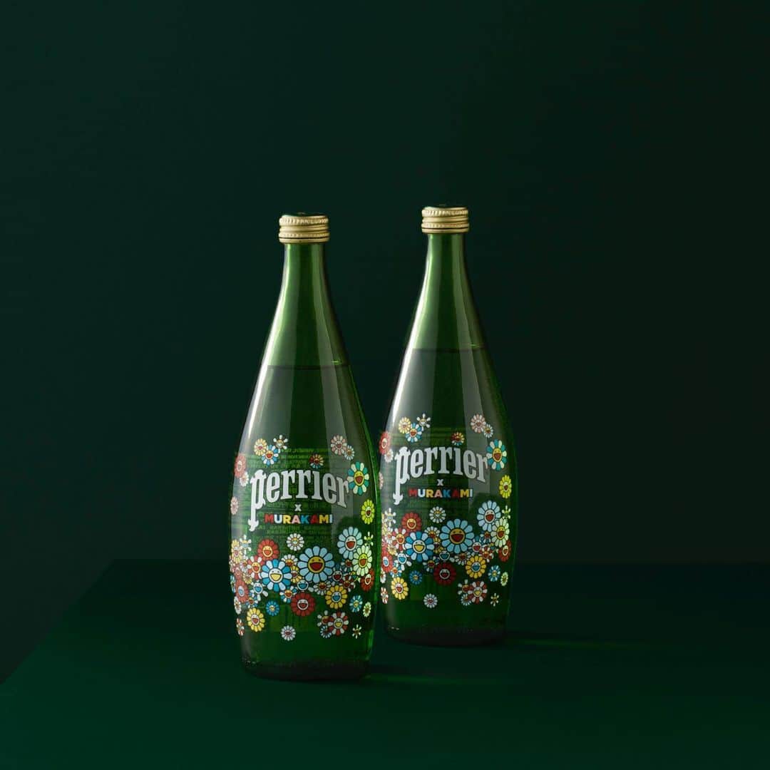 Saks Fifth Avenueのインスタグラム：「Discover the @perrierusa x Murakami glass bottle, screen-printed with original artwork by famed Japanese artist @takashipom. It makes a joyful New Year's present for friends, family and yourself, too.」