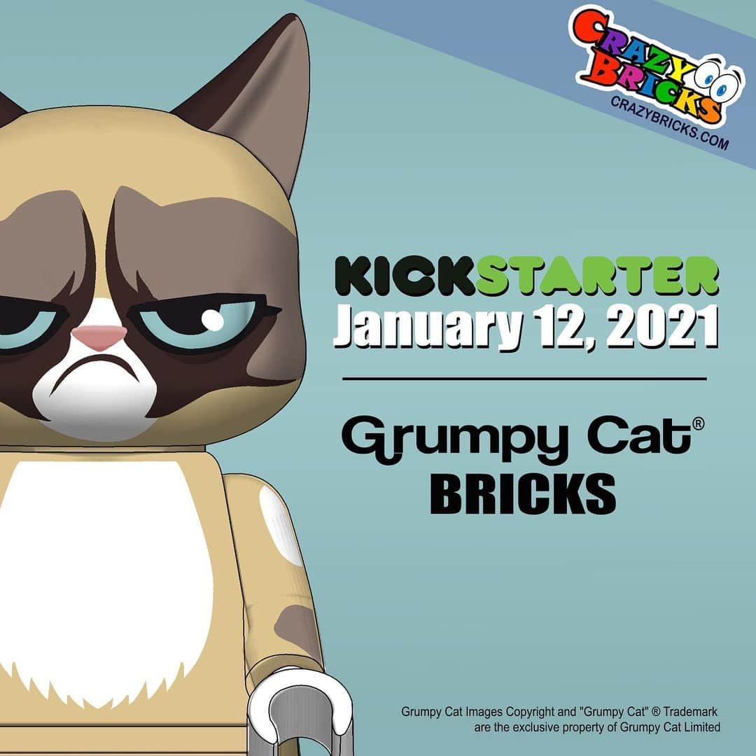 Grumpy Catさんのインスタグラム写真 - (Grumpy CatInstagram)「Launching January, 12th: Grumpy Cat minifigures from CrazyBricks! Click here to get your reminder and take advantage of day 1 perks: https://www.kickstarter.com/projects/crazybricks/grumpy-cat-bricks?ref=clipboard-prelaunch (Link in Story)」1月6日 8時59分 - realgrumpycat