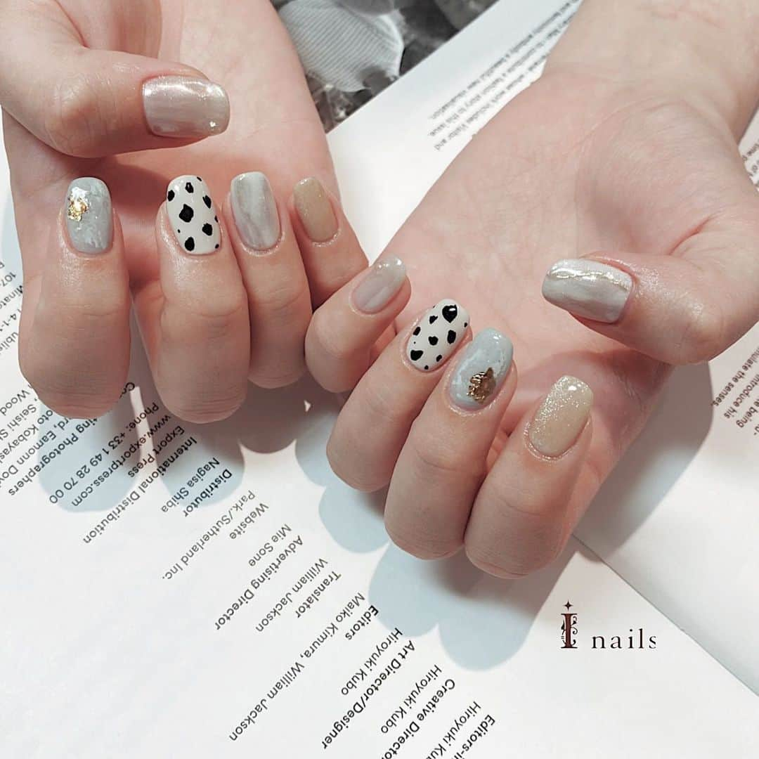 MIKI OKAMOTOさんのインスタグラム写真 - (MIKI OKAMOTOInstagram)「.⁣ ⁣ 🐄🤍。 ⁣ ⁣ ⁣ ⁣ ⁣ --------------------⁣ ⁣ ⁣ #inails #nuance #ネイリスト募集 #ネイリスト募集福岡 #ニュアンスネイル #nails #福岡ネイル #天神ネイル #天神ネイルサロン #nailart  #2021ネイルデザイン #ショートネイル #ネイル #人気ネイル #flashnail #love #写真好きな人と繋がりたい #牛柄ネイル #l4l #パラジェル  #冬ネイル #instagood #個性派ネイル #fukuoka #お洒落ネイル #ラメネイル #nailsalon #nailpic #大人可愛いネイル #美爪」1月6日 10時09分 - __.nail.mk