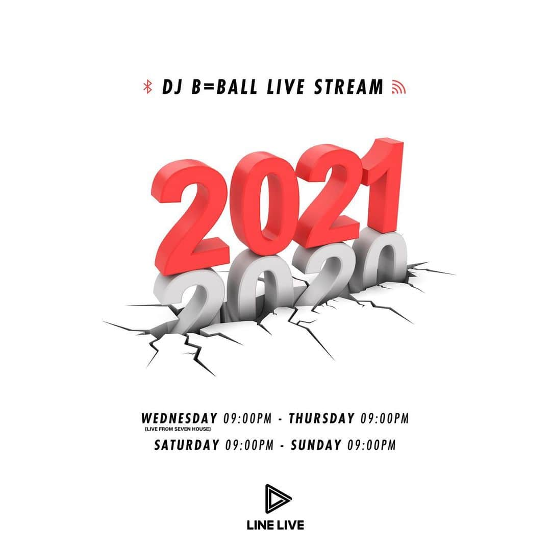 DJ B=BALLのインスタグラム：「2021 - DJ B=BALL LIVE STREAM WED - THU - SAT - SUN 9:00PM START!!!  今夜はSEVEN HOUSEより営業中にライブ配信もします🍸水曜日は自分好みのラウンジミュージックでDJしています。リンクはプロフィール欄より🔗」