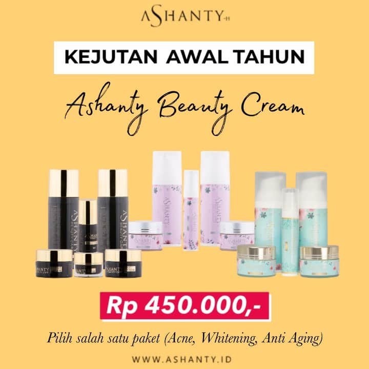 ASHANTY BEAUTY CREAM OFFICIALのインスタグラム：「🎉SPECIAL PROMO KEJUTAN AWAL TAHUN 🎉  Dapatkan Ashanty Beauty Cream hanya Rp 450.000,- perpaket (pilih salah satu paket cream Acne, Whitening atau Anti Aging) Mulailah merawat wajah menggunakan Cream Perawatan wajah yang sudah pasti aman dan terbukti hasilnya. Membuat wajah lebih sehat, cerah, lembut, lembab kencang dan kenyal ❤️  Ada 3 paket cream yang bisa kamu pilih dan sesuaikan dengan kondisi kulit wajahmu • Anti Aging • Whitening • Acne  _________________________________ Informasi dan pemesanan : WA: 087778489900 WA: 081287388885 WA: 085781140354 WA: 081293823950 FAST RESPONS CLICK LINK yang ada di Bio IG @ashantyid  _________________________________ #creamwajag #beauty #cosmetics #brandlocal #skincare #skincarelocal #thehermansyah #beautyvlogger #beauty #kosmetikmahal #ashantyid #keluargaasix #ashantyhermansyah #mua」