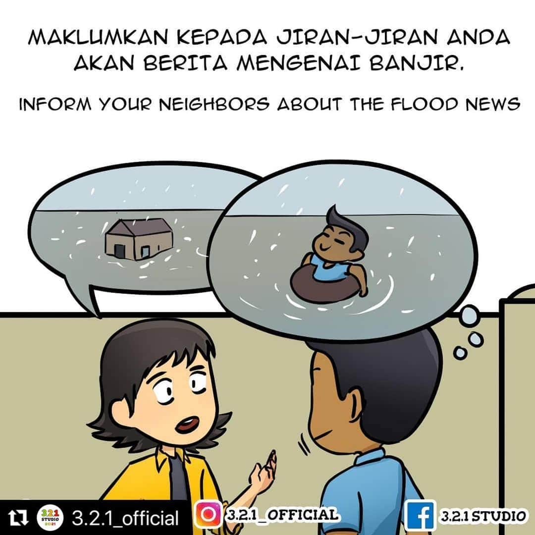 Koleksi Komik Malaysiaさんのインスタグラム写真 - (Koleksi Komik MalaysiaInstagram)「#Repost @3.2.1_official with @make_repost ・・・ Sekarang dah masuk musim tengkujuh, ditambah pula dengan pandemik yang melanda, diharap korang lebih berhati-hati ya! Kalau kawasan korang adalah kawasan yang pernah atau selalu dilanda banjir, ikuti tips ini! . Komen keadaan kawasan korang dan tag keluarga, kawan2, kenalan kat bawah👇Sebarkan gaiss supaya lebih ramai orang tahu!! . Jaga diri, jaga keluarga, patuhi SOP, amalkan langkah pencegahan dan banyakkan berdoa. Covid-19 masih ada dalam komuniti kita, jangan alpa! . Follow kami kat Facebook, Twitter dan Instagram @3.2.1_official . It's monsoon season, coupled with the pandemic that struck at this time, hope you guys be more careful k!! If your area is an area that has or always been hit by flood, follow these tips! . Comment the condition in your area and tag your family, acquiantance, friends below👇Spread the words guyss so that more people know!! . Take care of yourself, take care of your family, follow the SOP, practice prevention steps and pray a lot! Covid-19 is still in our community, don't forget!  . Follow us on Facebook, Twitter and Instagra? @3.2.1_official . #comic #comics #comicstrip #animation #malaysia #komik #komikmalaysia #animasi #anime #cartoon #cartoonist #cartoons #drawing #illustration #mangaartist #mangadrawing #illustrator #gengkomik #webcomic #webtoon #kartun #banjir #flood  #321OFFICIAL #stayhome #malaysiancomic #manga #mangaart #toon」1月6日 17時51分 - tokkmungg_exclusive