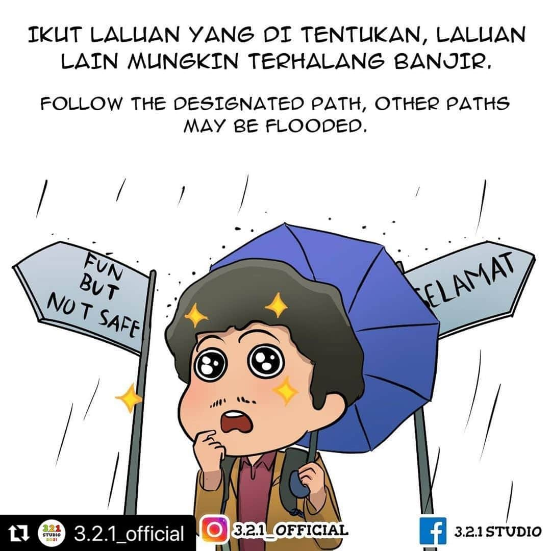 Koleksi Komik Malaysiaさんのインスタグラム写真 - (Koleksi Komik MalaysiaInstagram)「#Repost @3.2.1_official with @make_repost ・・・ Sekarang dah masuk musim tengkujuh, ditambah pula dengan pandemik yang melanda, diharap korang lebih berhati-hati ya! Kalau kawasan korang adalah kawasan yang pernah atau selalu dilanda banjir, ikuti tips ini! . Komen keadaan kawasan korang dan tag keluarga, kawan2, kenalan kat bawah👇Sebarkan gaiss supaya lebih ramai orang tahu!! . Jaga diri, jaga keluarga, patuhi SOP, amalkan langkah pencegahan dan banyakkan berdoa. Covid-19 masih ada dalam komuniti kita, jangan alpa! . Follow kami kat Facebook, Twitter dan Instagram @3.2.1_official . It's monsoon season, coupled with the pandemic that struck at this time, hope you guys be more careful k!! If your area is an area that has or always been hit by flood, follow these tips! . Comment the condition in your area and tag your family, acquiantance, friends below👇Spread the words guyss so that more people know!! . Take care of yourself, take care of your family, follow the SOP, practice prevention steps and pray a lot! Covid-19 is still in our community, don't forget!  . Follow us on Facebook, Twitter and Instagra? @3.2.1_official . #comic #comics #comicstrip #animation #malaysia #komik #komikmalaysia #animasi #anime #cartoon #cartoonist #cartoons #drawing #illustration #mangaartist #mangadrawing #illustrator #gengkomik #webcomic #webtoon #kartun #banjir #flood  #321OFFICIAL #stayhome #malaysiancomic #manga #mangaart #toon」1月6日 17時51分 - tokkmungg_exclusive