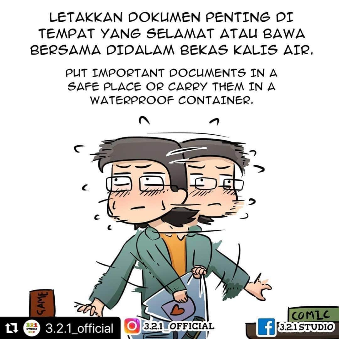 Koleksi Komik Malaysiaさんのインスタグラム写真 - (Koleksi Komik MalaysiaInstagram)「#Repost @3.2.1_official with @make_repost ・・・ Sekarang dah masuk musim tengkujuh, ditambah pula dengan pandemik yang melanda, diharap korang lebih berhati-hati ya! Kalau kawasan korang adalah kawasan yang pernah atau selalu dilanda banjir, ikuti tips ini! . Komen keadaan kawasan korang dan tag keluarga, kawan2, kenalan kat bawah👇Sebarkan gaiss supaya lebih ramai orang tahu!! . Jaga diri, jaga keluarga, patuhi SOP, amalkan langkah pencegahan dan banyakkan berdoa. Covid-19 masih ada dalam komuniti kita, jangan alpa! . Follow kami kat Facebook, Twitter dan Instagram @3.2.1_official . It's monsoon season, coupled with the pandemic that struck at this time, hope you guys be more careful k!! If your area is an area that has or always been hit by flood, follow these tips! . Comment the condition in your area and tag your family, acquiantance, friends below👇Spread the words guyss so that more people know!! . Take care of yourself, take care of your family, follow the SOP, practice prevention steps and pray a lot! Covid-19 is still in our community, don't forget!  . Follow us on Facebook, Twitter and Instagra? @3.2.1_official . #comic #comics #comicstrip #animation #malaysia #komik #komikmalaysia #animasi #anime #cartoon #cartoonist #cartoons #drawing #illustration #mangaartist #mangadrawing #illustrator #gengkomik #webcomic #webtoon #kartun #banjir #flood  #321OFFICIAL #stayhome #malaysiancomic #manga #mangaart #toon」1月6日 17時51分 - tokkmungg_exclusive