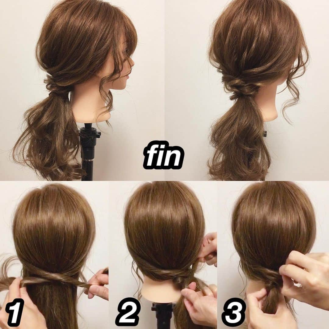 TWiGGY『mizunotoshirou』さんのインスタグラム写真 - (TWiGGY『mizunotoshirou』Instagram)「保存必須のポニーテール１０選☆ 右にスワイプでどうぞ👉 ・ ①裏編みポニーテール 1.表面から裏編み込みしていきます。  2.ゆるまないように進んでいきます。 3.編む髪がなくなったらゴムで留めます。  4.毛先を巻きます。 5.全体をルーズにほぐせば完成。 ・ ②編み込み風ポニーテール 1.表面の髪を三つ編みして、毛先を残してゴム留め。 2.横の髪を左寄りにくるりんぱ。 3.耳後ろの髪を右寄りにくるりんぱ。 4.残りの髪を真ん中でくるりんぱ。 5.毛先とおくれ毛を巻いて、全体をルーズにほぐせば完成。 ・ ③ツイストポニーテール 1.表面の髪を分け分け取り、下の髪をポニーテール。 2.表面の髪をねじります。 3.ポニーテールに巻きつけてゴム留め。 4.毛先を巻きます。 5.全体をルーズにほぐせば完成。 ・ ④クロスポニーテール 1.耳から前の髪を後ろでクロスさせます。 2.裏でゴムで留めます。 3.ルーズにほぐせば完成。 ・ ⑤変則くるりんぱポニーテール 1.全ての髪を低めでくるりんぱ。 2.くるりんぱのねじれの右側で、もう一回くるりんぱ。 3.毛束を引き上げます。 4.ルーズにほぐします。 5.毛先をコテで巻けば完成。 ・ ⑥リボンポニーテール 1.好きな高さでポニーテール。 2.細い毛束で輪っかを作りピンで留めます。 3.逆も同じく。 4.アレンジスティックを使って、真ん中に毛束を通します。 5.毛先を巻けば完成。 ・ ⑦トリプルくるりんぱポニーテール 1.表面の髪をくるりんぱ。 2.前の髪を残して、後ろの髪をくるりんぱ。 3.前の髪を後ろでくるりんぱ。 4.3の毛先を2に入れ込めば完成。 ・ ⑧アクティブポニーテール 1.前の髪を残して、後ろの髪を高めにポニーテール。 2.前の髪をツイストさせてゴムに巻きつけます。 3.ピンで留めます。 4.逆も同じくツイストさせてピンで留めれば完成。 ・ ⑨ボリュームＵＰポニーテール 1.上半分の髪をゴムで留めます。 2.1の上に下半分の髪をくるりんぱ。 3.ルーズにほぐします。 4.毛先を巻けば完成。 ・ ⑩後頭部ふんわりポニーテール 1.表面の髪をねじってピン留め。 2.前の髪を後ろくるりんぱ。 3.残りの髪でポニーテール。 4.毛先を巻けば完成。 ・ #ポニーテール  #ファション  #お洒落 #お洒落さんと繋がりたい  #hair #アップスタイル  #ヘアアレンジ #ヘアセット #アレンジヘア  #セルフアレンジ  #ヘアアレンジ動画 #アレンジ動画 #簡単 #やり方  #hairarrange  #hair #hairstyle  #愛媛県 #松山市 #愛媛 #松山  #ミズノ流アレンジ」1月6日 22時00分 - mizunotoshirou