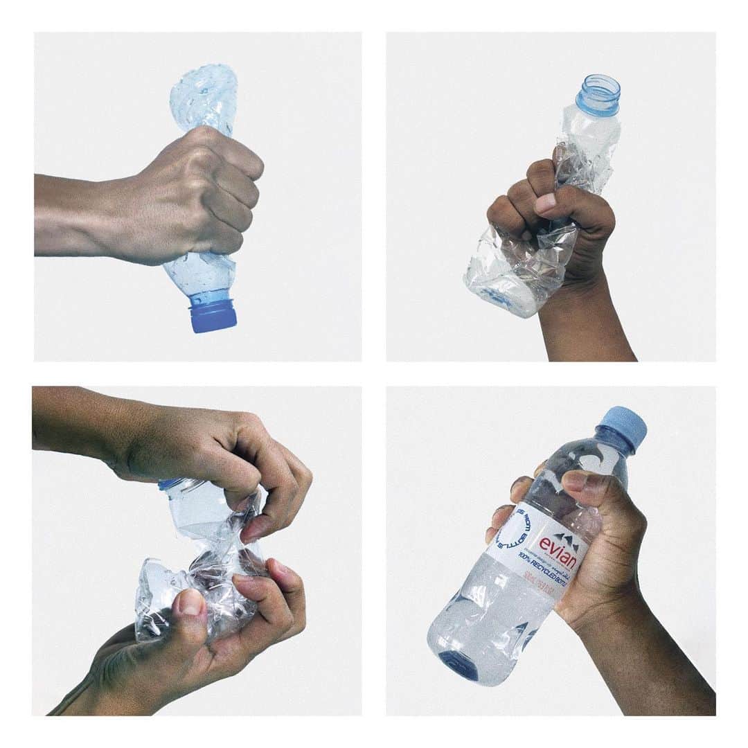 evianのインスタグラム：「“It was a real challenge to take on the redesign of the evian bottle; an image which is so commonplace in our culture. I wanted to create a shape that was as iconic as the evian brand, whilst representing how the product has been reinvented using old bottles. ​ It is now more important than ever to practice sustainability; I believe we all have the power to challenge the status quo and to change our future for the better.”​ ​ #evian #evianxvirgilabloh #virgilabloh​」