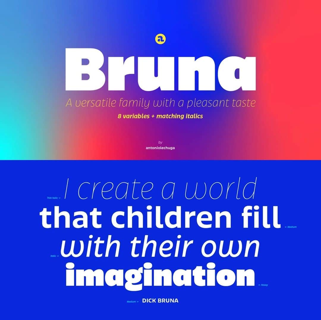 myfontsさんのインスタグラム写真 - (myfontsInstagram)「Mexican designer Antonio Mejía Lechuga’s Bruna is is a versatile and unique sans family, brand new this week and currently on introductory sale at 60% off. https://bit.ly/38oIG2l」1月7日 2時16分 - myfonts