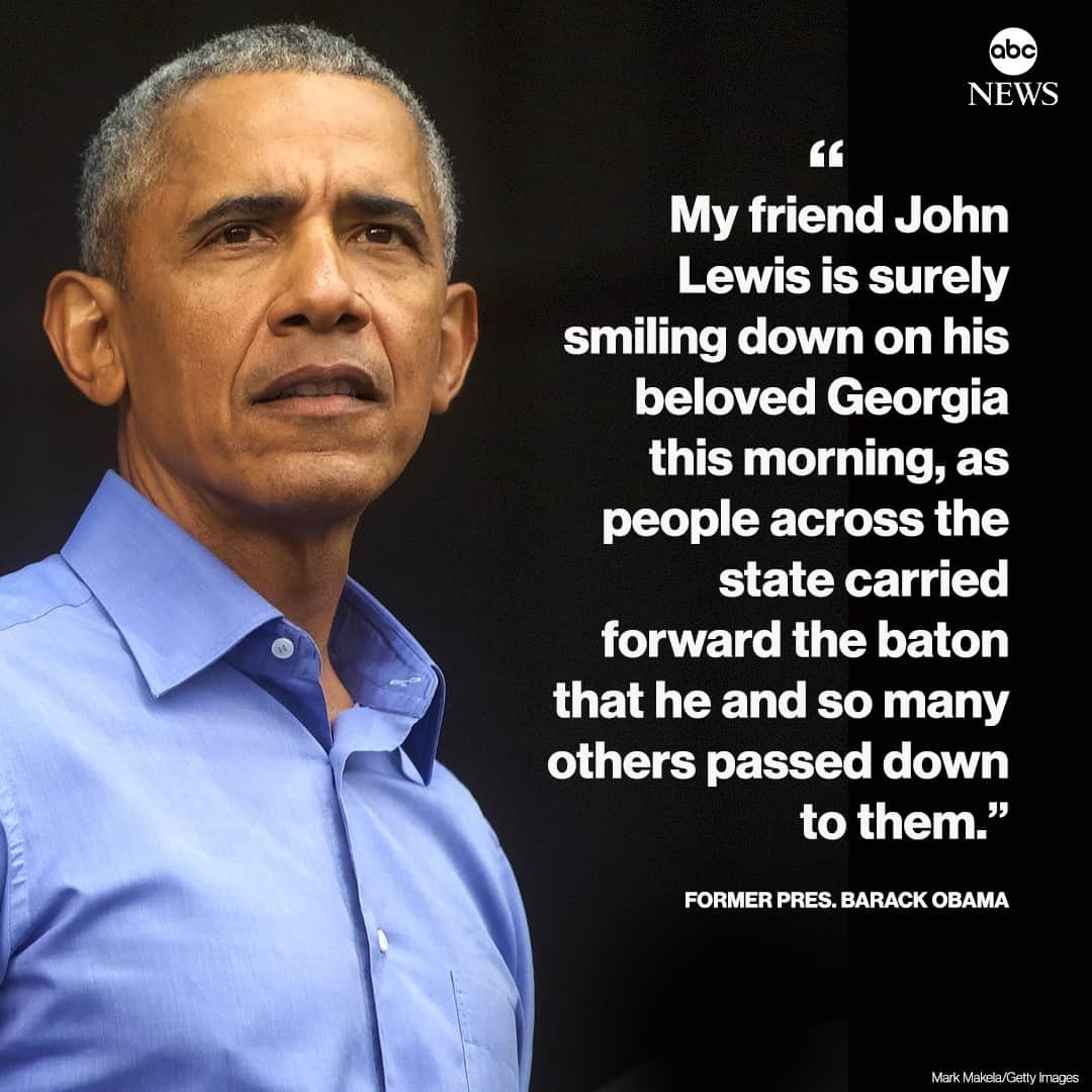 ABC Newsさんのインスタグラム写真 - (ABC NewsInstagram)「NEW: Former Pres. Barack Obama on Georgia runoff election: "My friend John Lewis is surely smiling down on his beloved Georgia this morning, as people across the state carried forward the baton that he and so many others passed down to them." #barackobama #georgia #runoffelection #senate #usa #politics #linkinbio」1月7日 3時33分 - abcnews