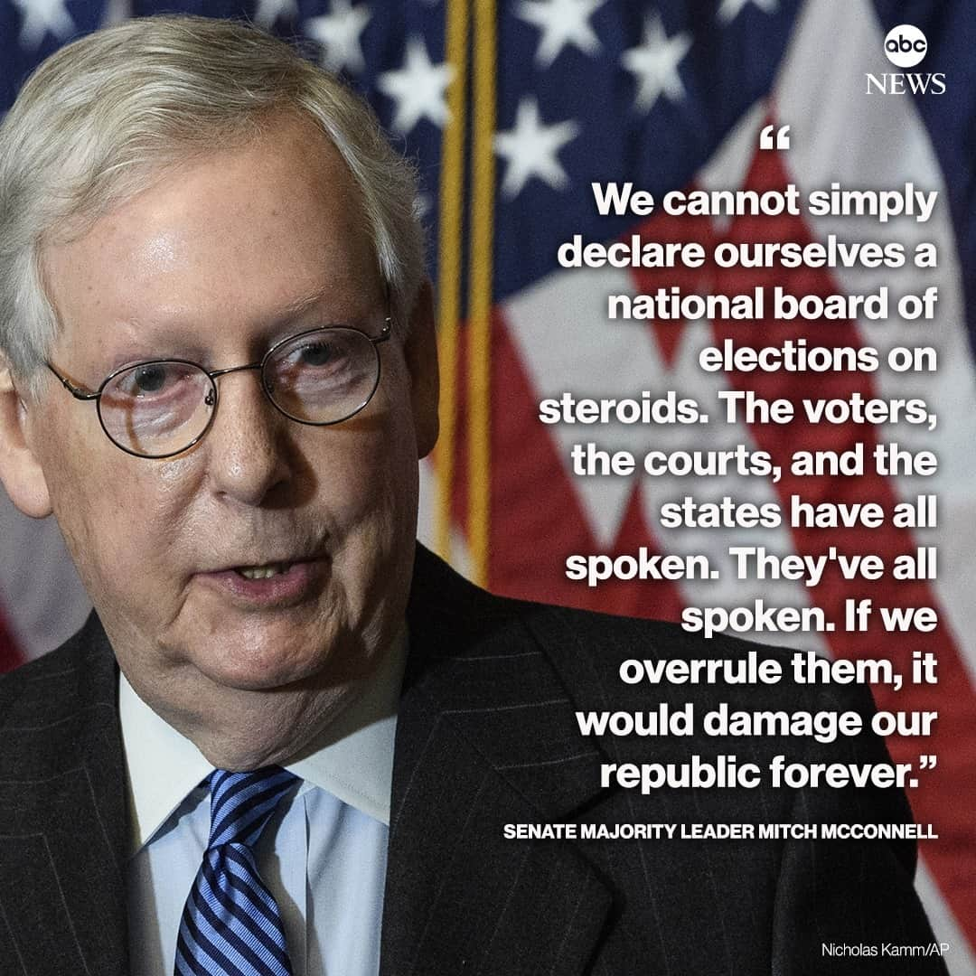 ABC Newsさんのインスタグラム写真 - (ABC NewsInstagram)「Senate Majority Leader Mitch McConnell: "We cannot simply declare ourselves a national board of elections on steroids. The voters, the courts, and the states have all spoken. They've all spoken. If we overrule them, it would damage our republic forever." #mitchmcconnell #senate #congress #electoralcollege #politics」1月7日 3時41分 - abcnews