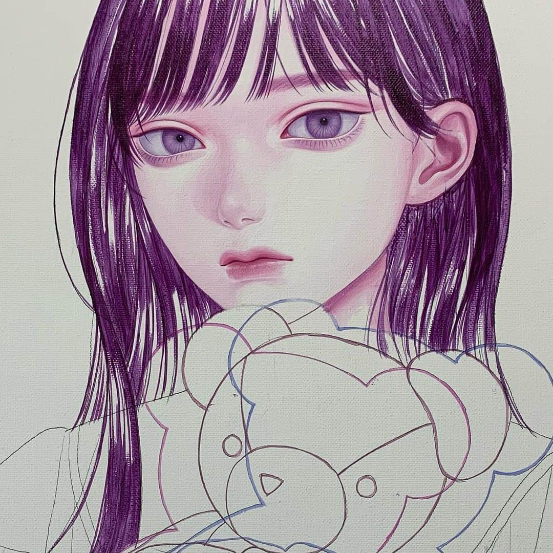 紺野真弓のインスタグラム：「wip #acryliconcanvas acrylicpainting #art #illustration」