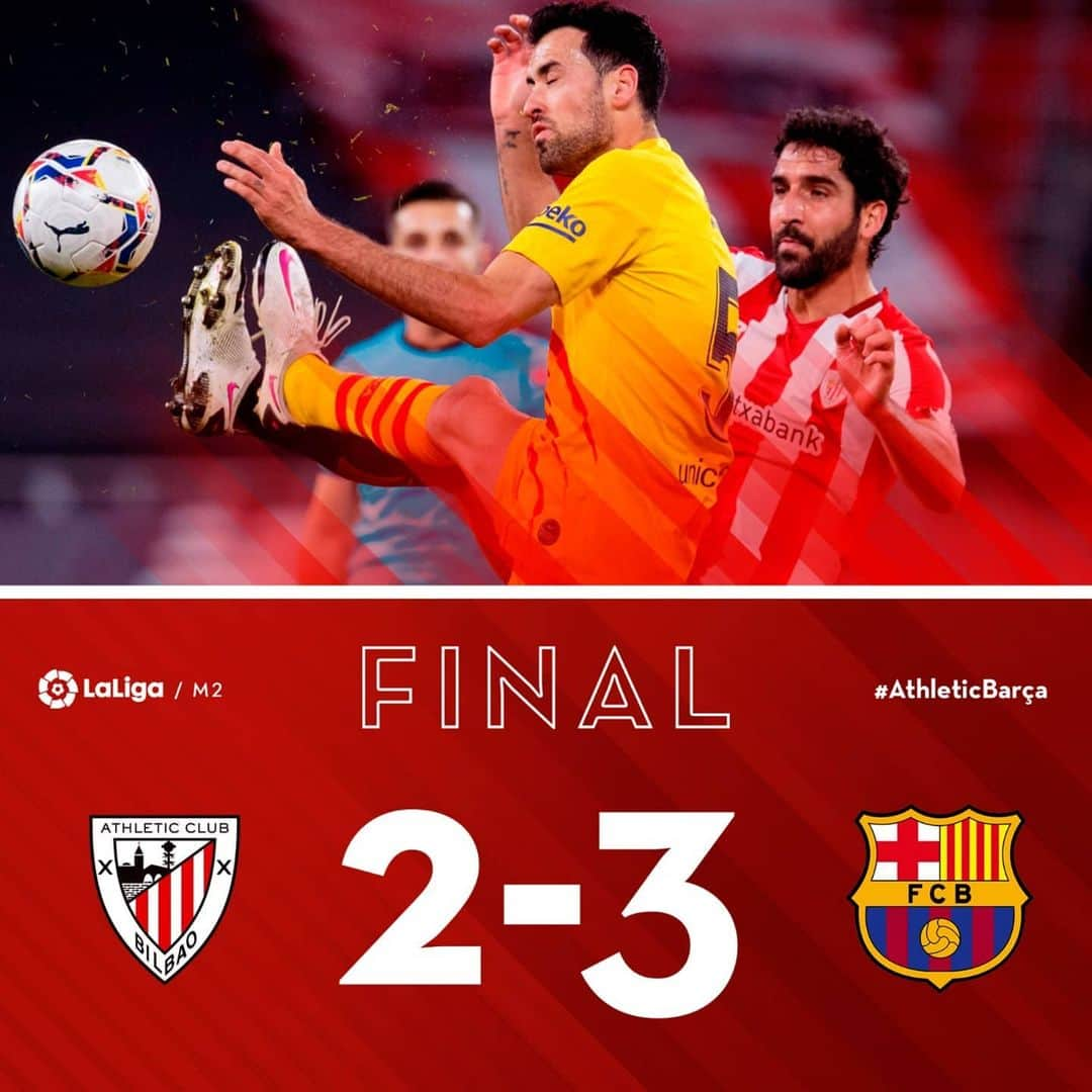 アスレティック・ビルバオさんのインスタグラム写真 - (アスレティック・ビルバオInstagram)「FINAL I AMAIERA   El Athletic cae ante el Barça. Los leones buscaron el empate hasta el final, pero no llegó el tercero / Berdinketaren bila joan dira lehoiak azken minutura arte, baina alferrik.   ⚽ Williams (3'), Muniain (90') / Pedri (14'), Messi (38', 61')  #AthleticBarça #AthleticClub 🦁」1月7日 6時57分 - athleticclub