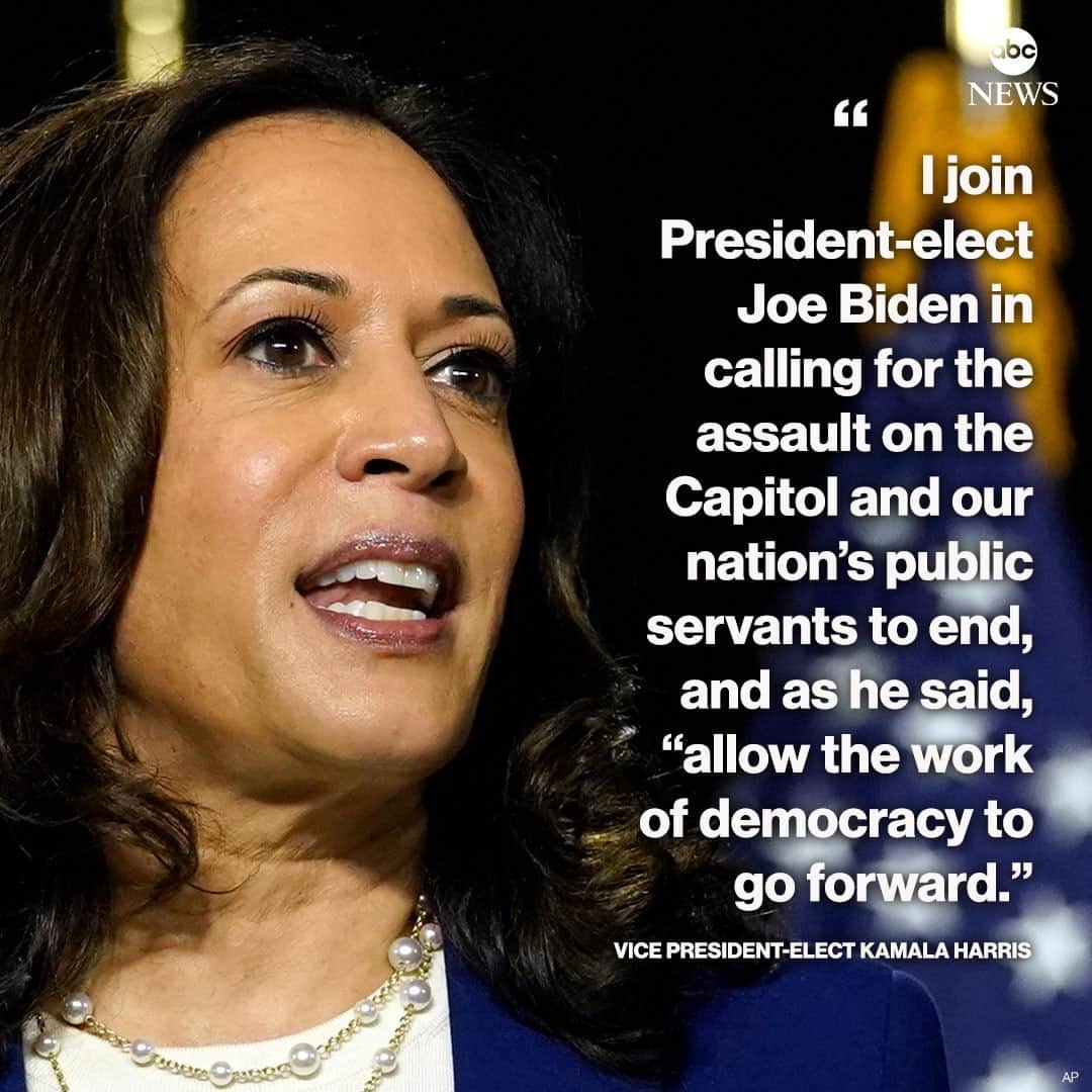 Good Morning Americaさんのインスタグラム写真 - (Good Morning AmericaInstagram)「JUST IN: Vice President-elect Kamala Harris: "I join President-elect Joe Biden in calling for the assault on the Capitol and our nation’s public servants to end." More at link in bio.」1月7日 7時34分 - goodmorningamerica