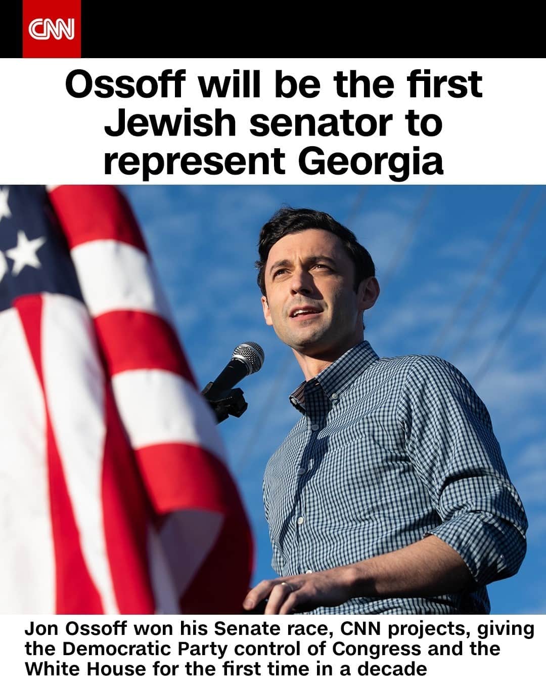 CNNさんのインスタグラム写真 - (CNNInstagram)「Georgians elected Jon Ossoff to the US Senate, CNN projected Wednesday, making him the first Jewish senator to represent the state. Ossoff campaigned on ending the coronavirus crisis to reopen the economy, making public college debt-free and passing a new Voting Rights Act.⁠ (📸: Jessica McGowan/Getty Images)」1月7日 7時38分 - cnn