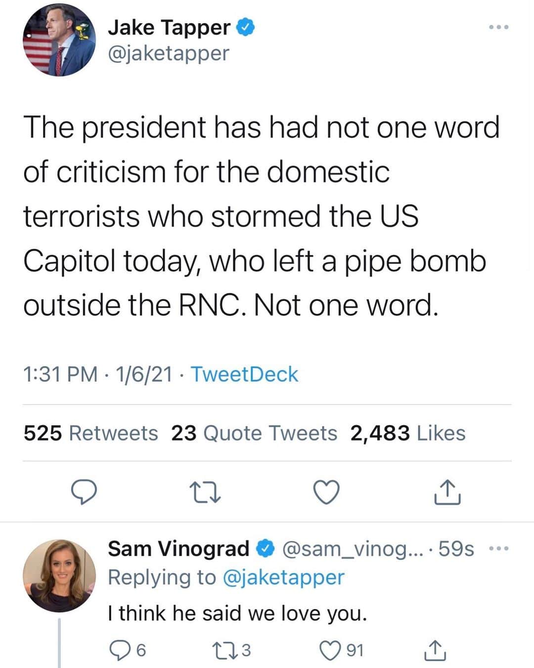 ブルックリン・デッカーのインスタグラム：「A shameful day for our country. Jan 20th can’t get here soon enough. @samanthavinograd @jaketapper」