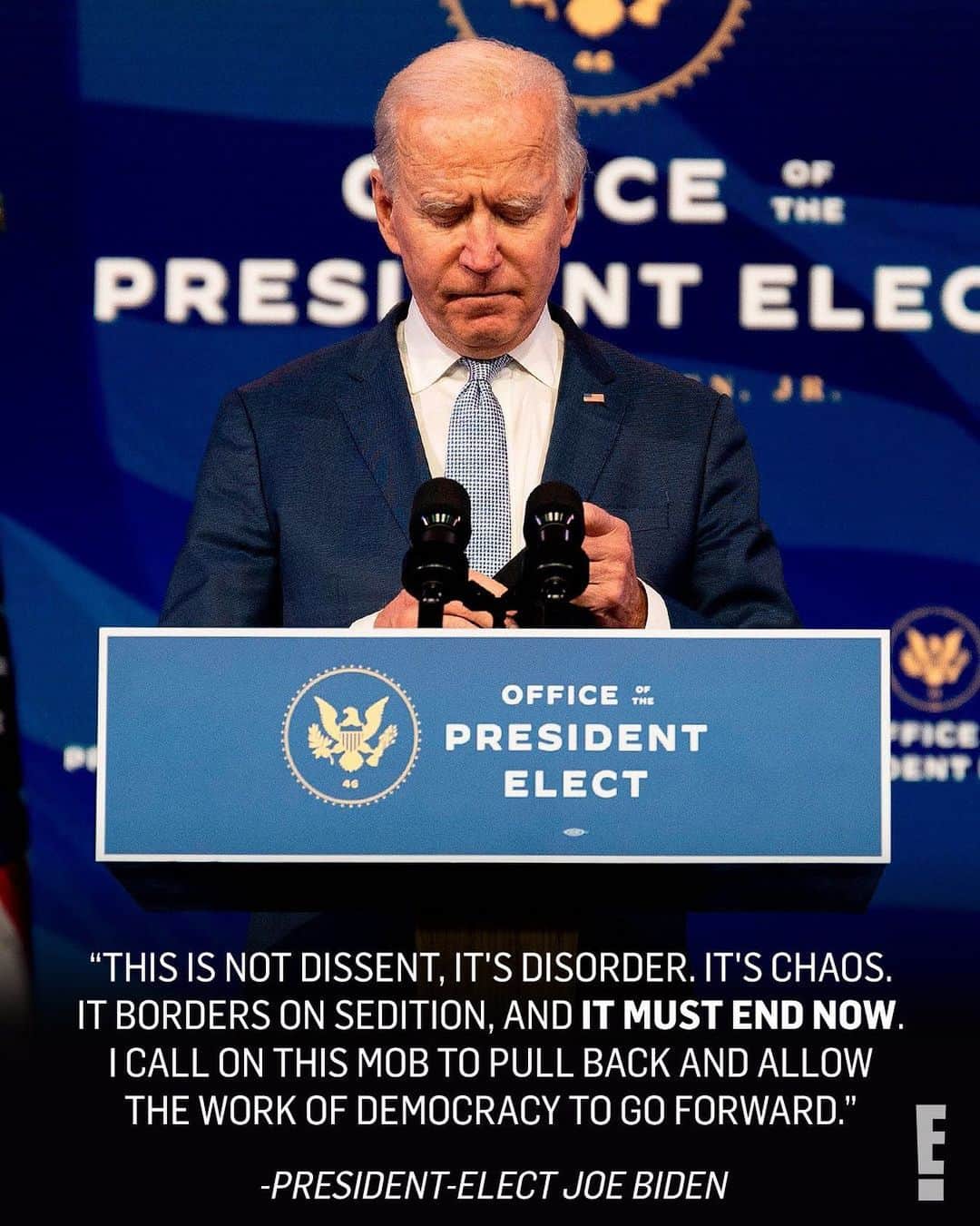 E! Onlineさんのインスタグラム写真 - (E! OnlineInstagram)「President-elect Joe Biden addresses the nation amid Trump supporters storming the Capitol building in Washington, D.C. (📷: Getty)」1月7日 9時02分 - enews