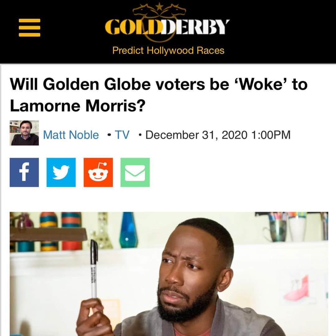 ラモーネ・モリスのインスタグラム：「Thanks for the love Matt Noble &  @goldderby  I love that the people love this show! Everyone look to your neighbor. Open mouth kiss them. #LoveFest #WithConsentOfCourse」