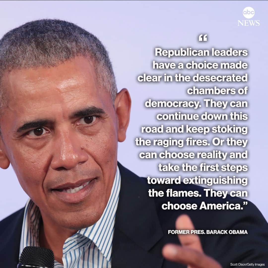 ABC Newsさんのインスタグラム写真 - (ABC NewsInstagram)「BREAKING: Former Pres. Barack Obama: "Republican leaders have a choice made clear in the desecrated chambers of democracy. They can continue down this road and keep stoking the raging fires. Or they can choose reality." #barackobama @donaldtrump #republicanparty #republicans #politics⁠ ⁠ Read more at LINK IN BIO.」1月7日 10時06分 - abcnews