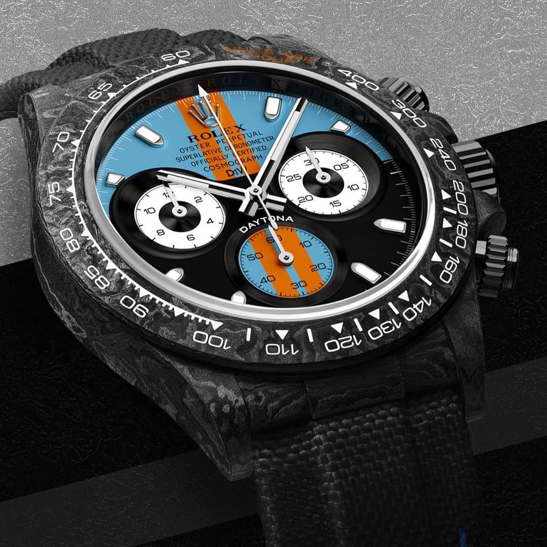 WATCHMANIAのインスタグラム：「The new Grand Tourer Series by @diw_official are incredible! The Daytona GT Blue, inspired by the legendary Shelby, is limited to 5 pieces. Availability only on request. What do you think?  #DiW #DiW_watch #DiWcustomwatches #customwatch #diwwatches #diwwatch #DesignaIndividualwatches #RolexDiW #customrolex #watchcollector #rolexwatch #GMTmaster2」