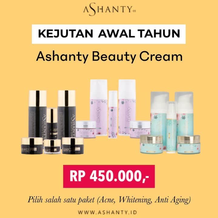 ASHANTY BEAUTY CREAM OFFICIALのインスタグラム：「🎉SPECIAL PROMO KEJUTAN AWAL TAHUN 🎉  Dapatkan Ashanty Beauty Cream hanya Rp 450.000,- perpaket (pilih salah satu paket cream Acne, Whitening atau Anti Aging) Mulailah merawat wajah menggunakan Cream Perawatan wajah yang sudah pasti aman dan terbukti hasilnya. Membuat wajah lebih sehat, cerah, lembut, lembab kencang dan kenyal ❤️  Ada 3 paket cream yang bisa kamu pilih dan sesuaikan dengan kondisi kulit wajahmu • Anti Aging • Whitening • Acne  _________________________________ Informasi dan pemesanan : WA: 087778489900 WA: 081287388885 WA: 085781140354 WA: 081293823950 FAST RESPONS CLICK LINK yang ada di Bio IG @ashantyid  _________________________________ #creamwajag #beauty #cosmetics #brandlocal #skincare #skincarelocal #thehermansyah #beautyvlogger #beauty #kosmetikmahal #ashantyid #keluargaasix #ashantyhermansyah #mua」